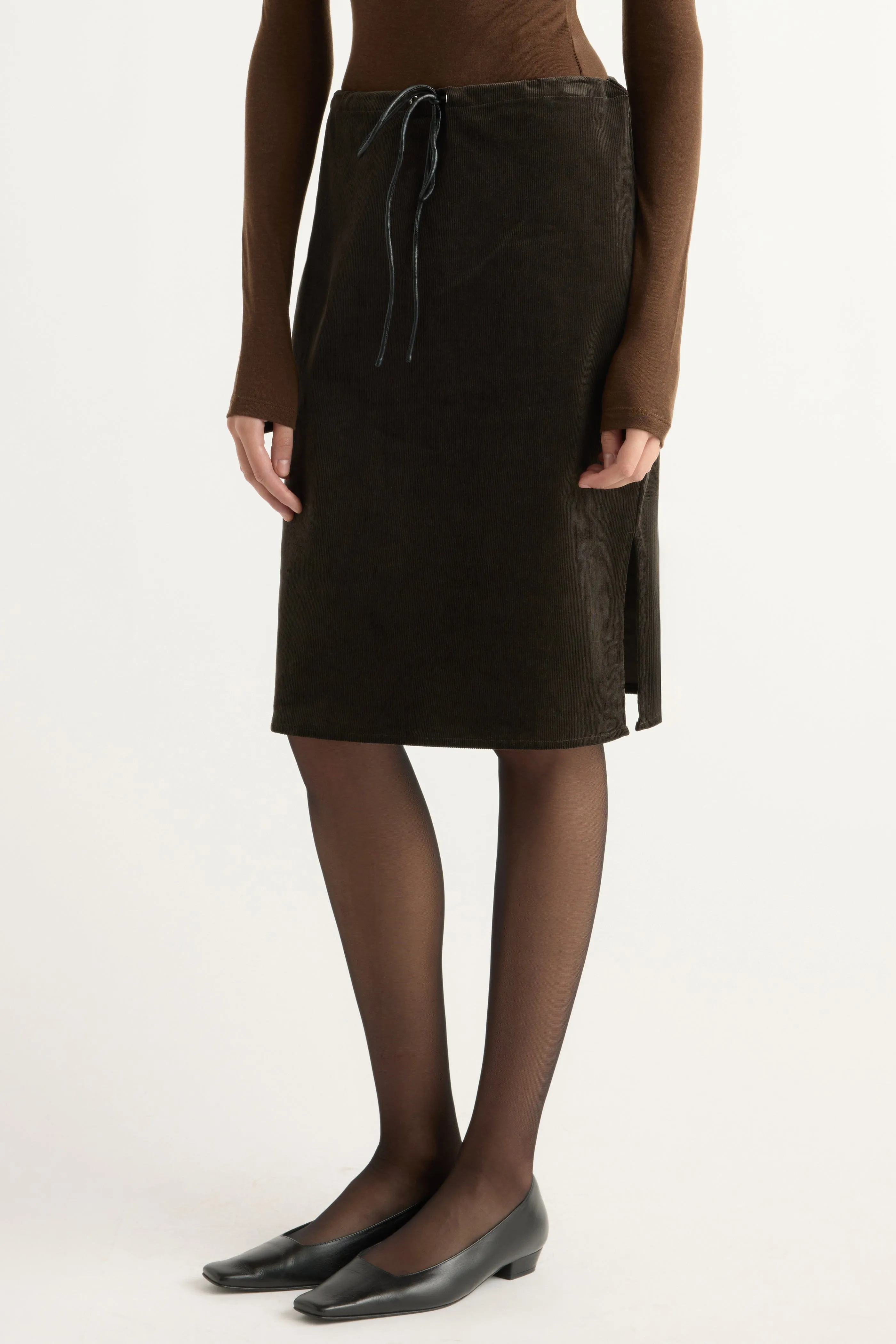 Weighted Hem Bellamy Corduroy Tie-Waist Skirt
