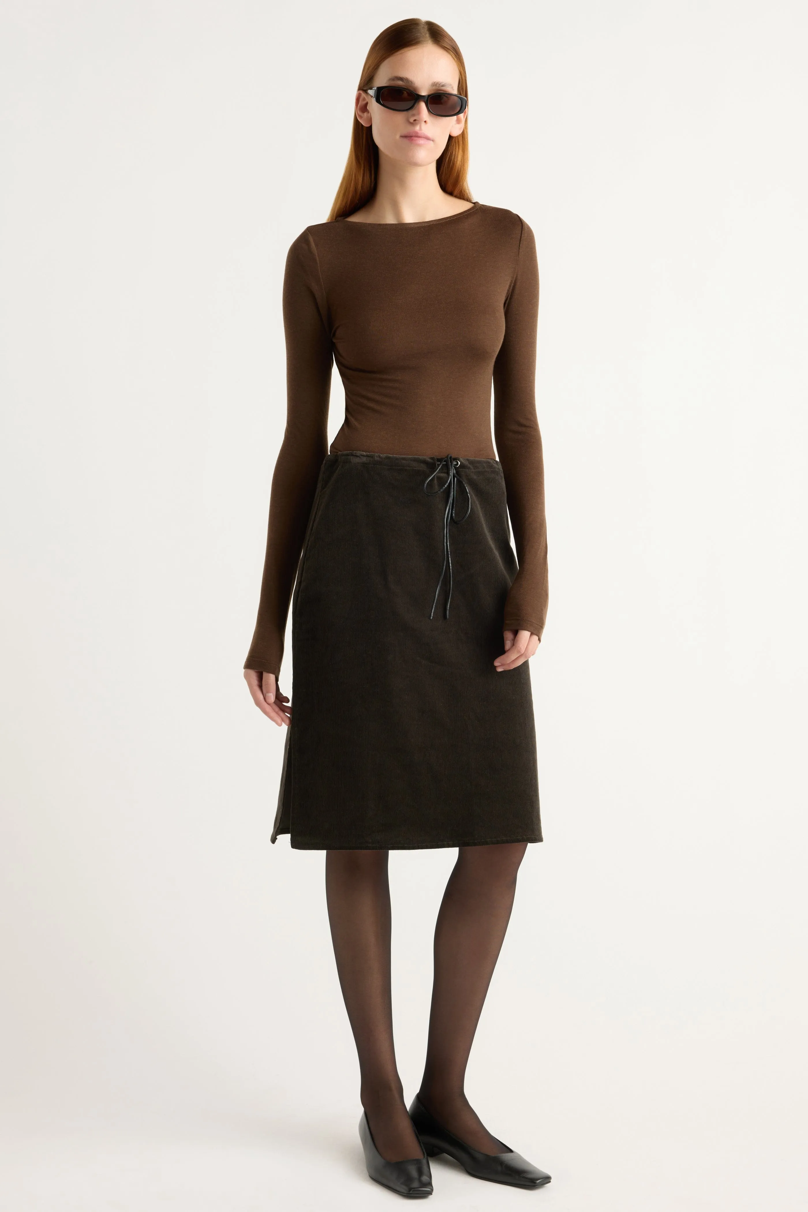 Bellamy Corduroy Tie-Waist Skirt Erasable Crease Clean Finish