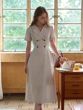 Catalina V-Neck French Stripes Dress Fine Texture