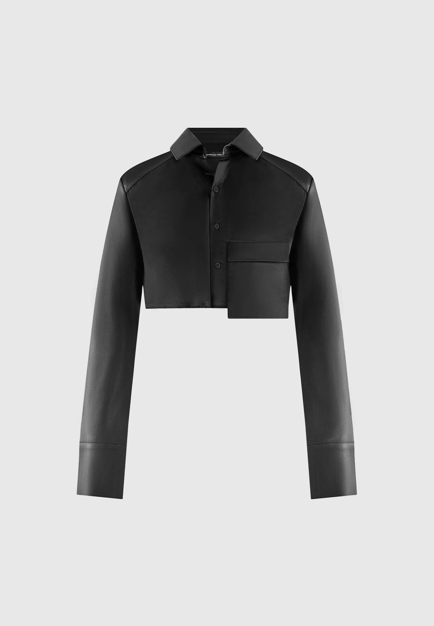 Bernadette - Leather Contrast Cropped Shirt - Black Chic Scoop neck