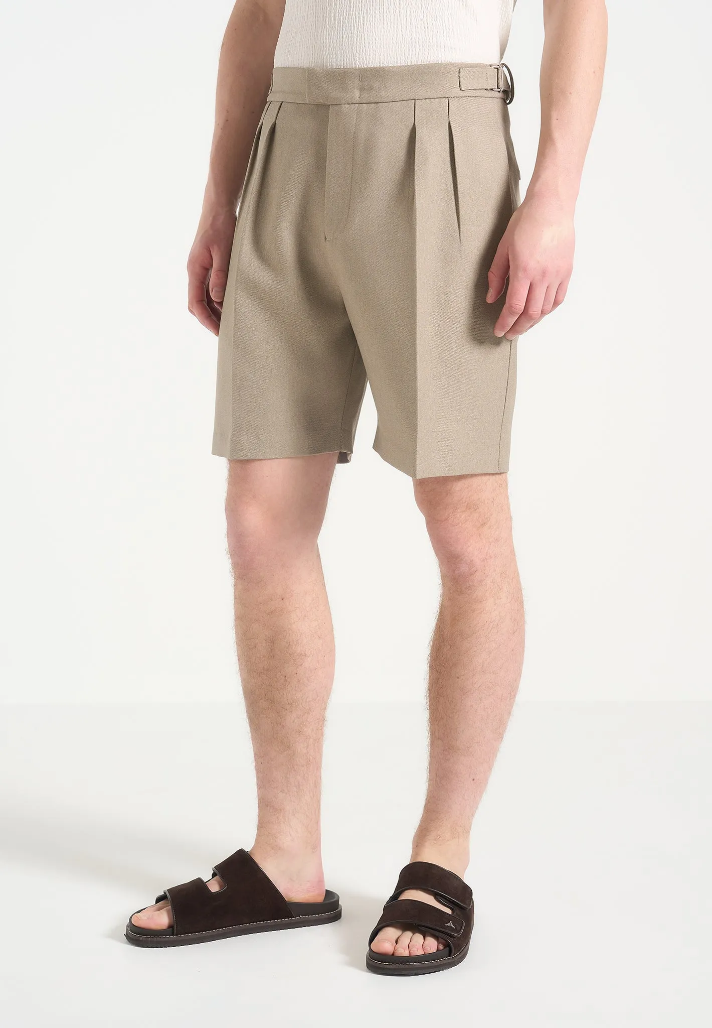 Bertrand - Twin Pleat Tailored Shorts - Beige Hidden Pocket Design AllDayComfort