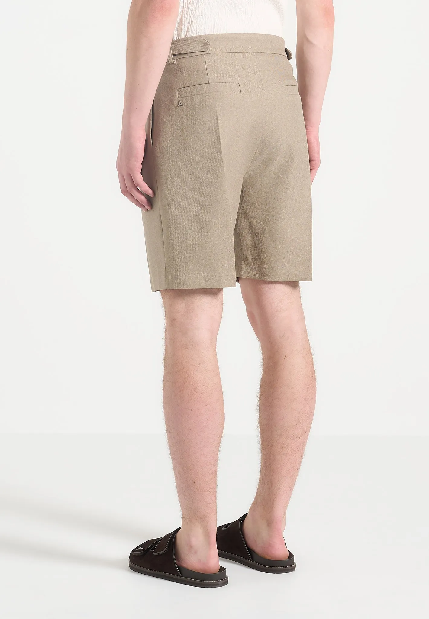 Modern Silhouette Bertrand - Twin Pleat Tailored Shorts - Beige