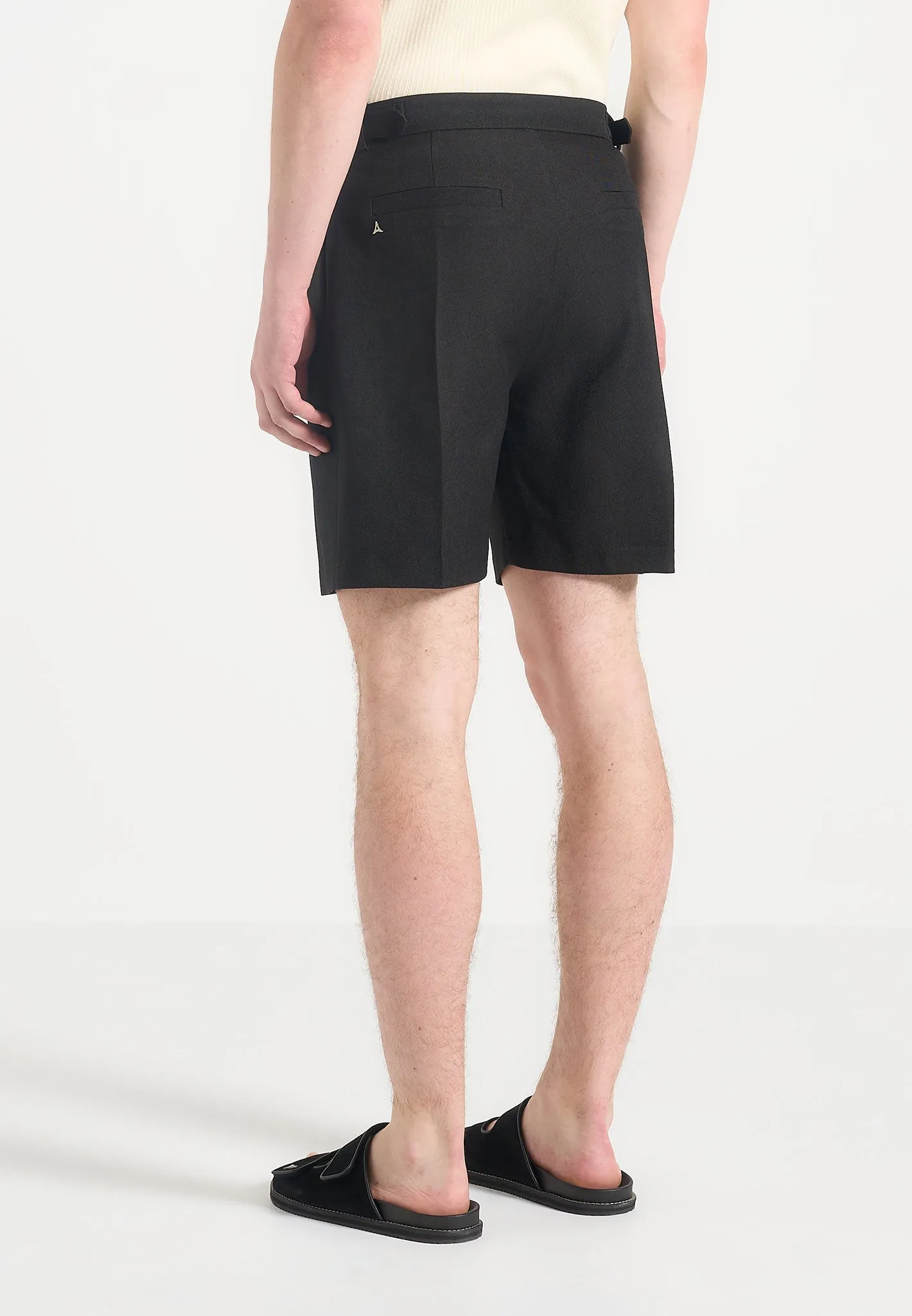 Multi Panel Cut Bertrand - Twin Pleat Tailored Shorts - Black