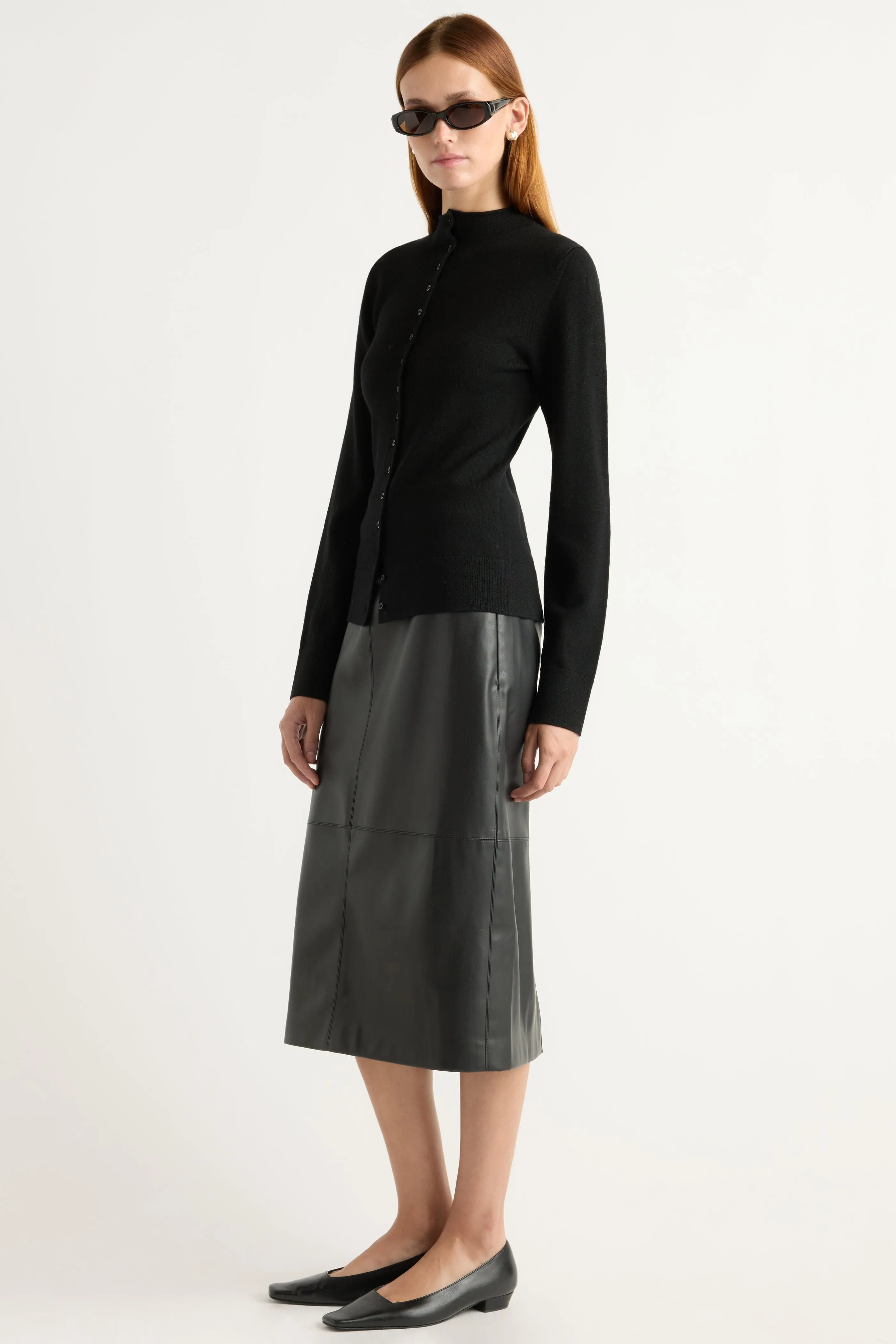 Perfect Layering Fashionable Knit Charlene Wool Button Mock-Neck Sweater