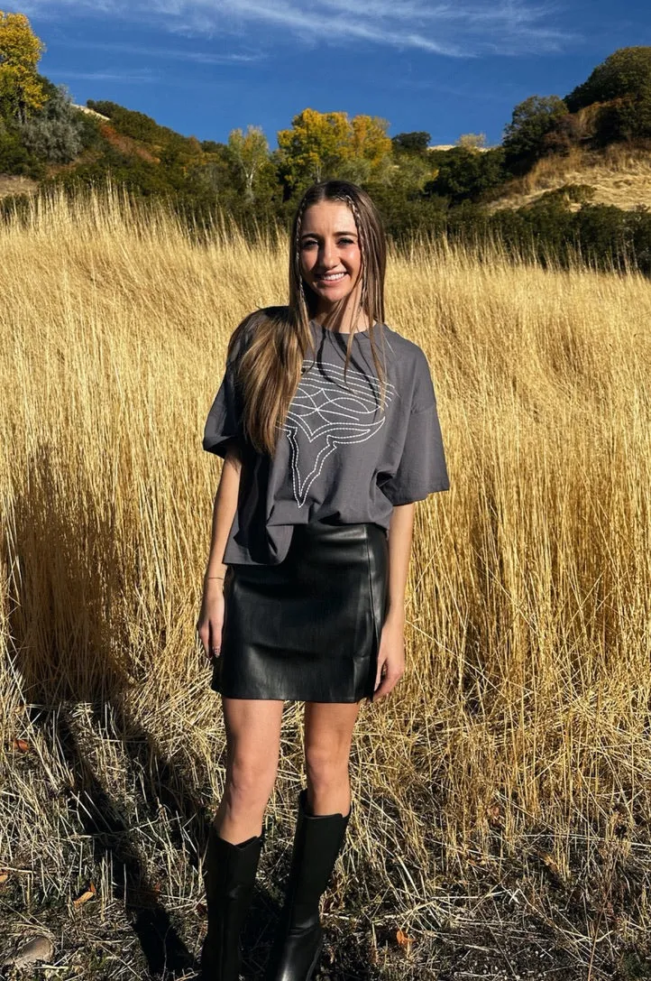 Sporty Hoodie Contrast Topstitching Detail Longhorn Stitch Crop Tee - FINAL SALE