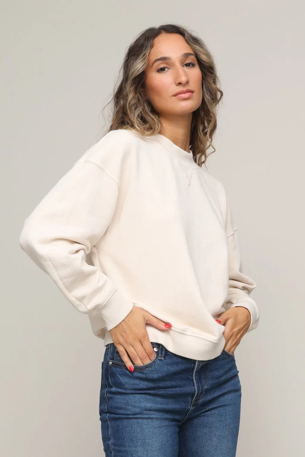 Blake French Terry Sweatshirt WideNeckline WrinkleFree Fabric