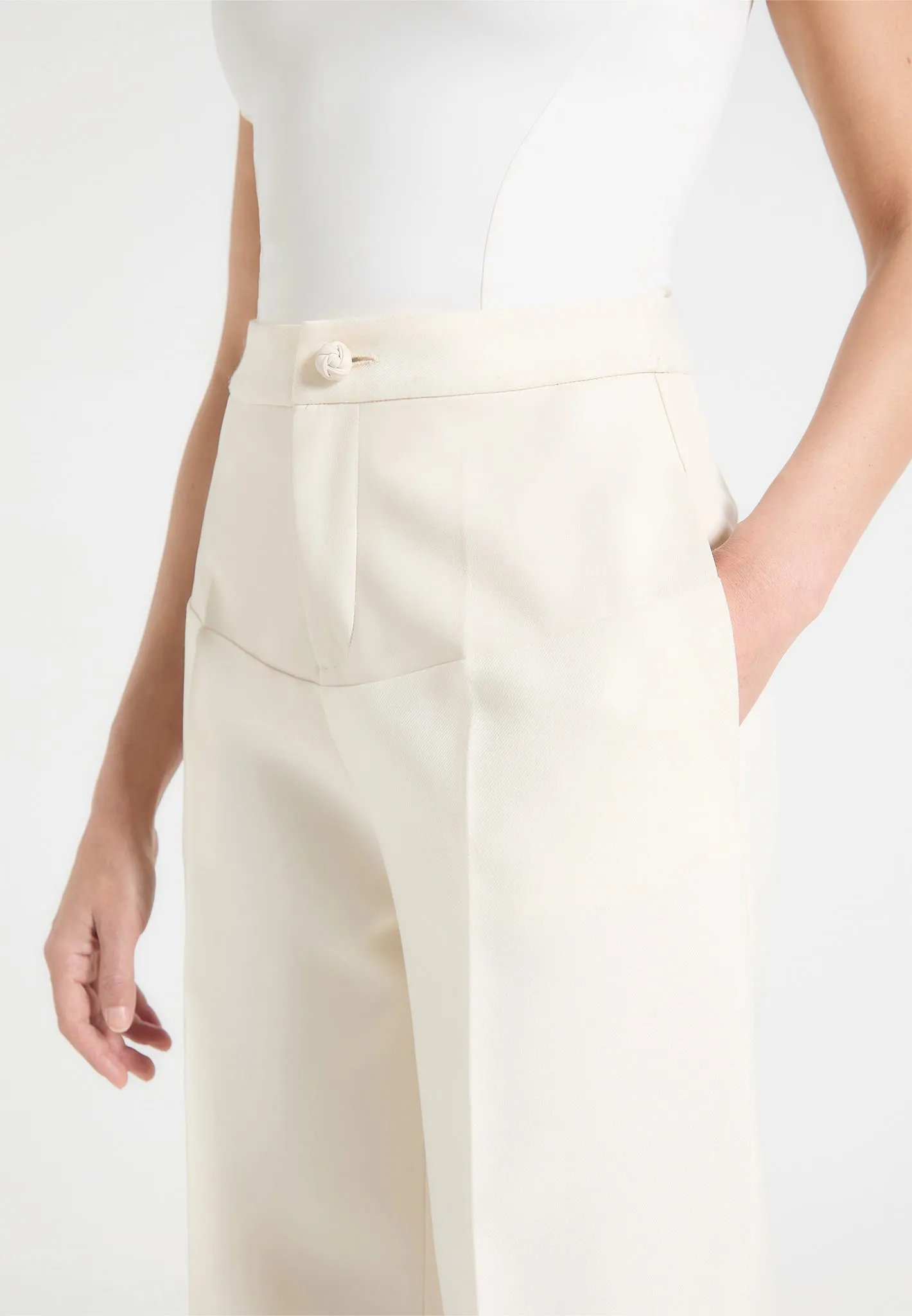 Business Ready Look Blanche - Leather Panel Tailored Trousers - Cream