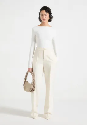 Business Look Blanche - Leather Panel Tailored Trousers - Cream