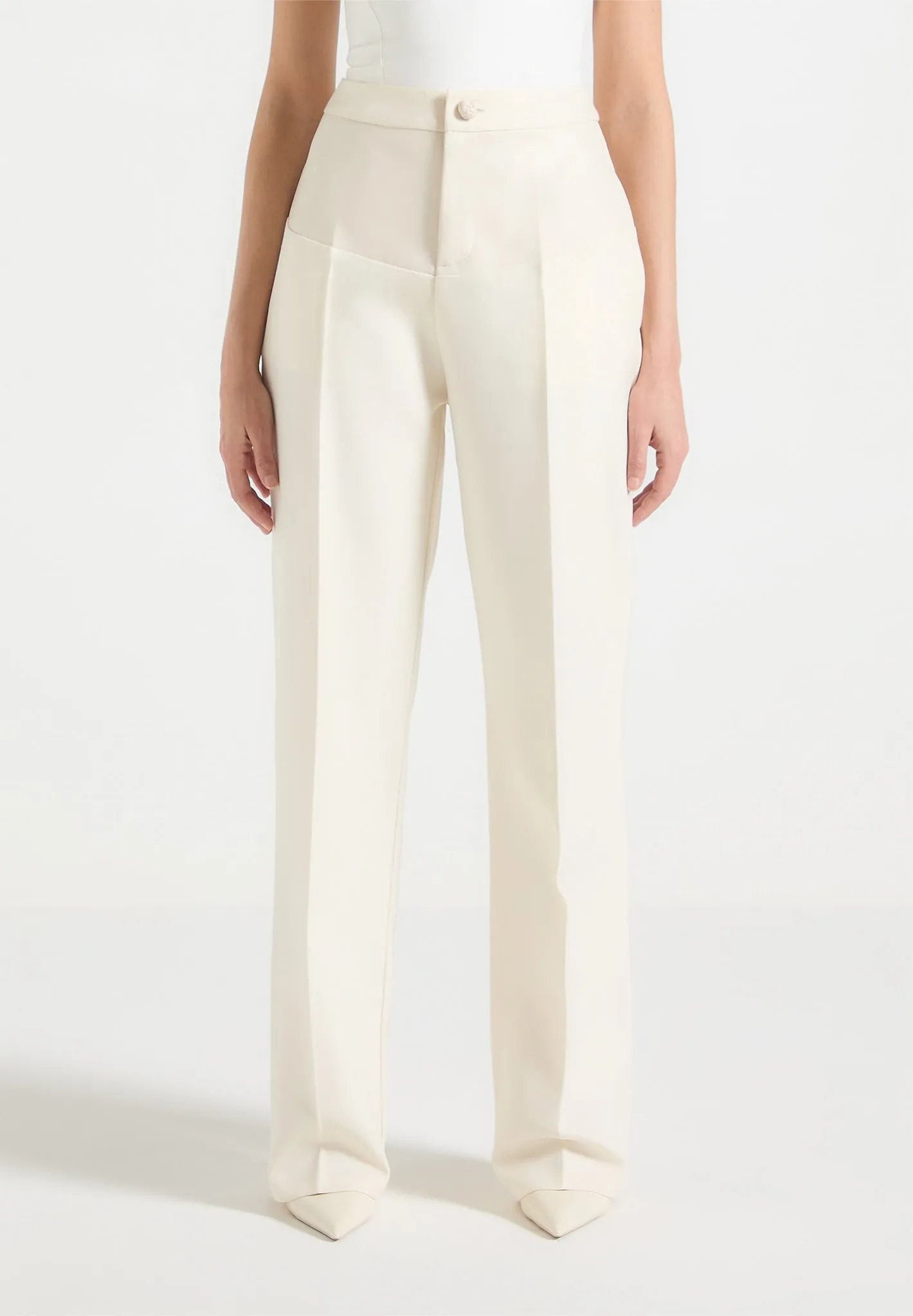 Stylish Appearance Blanche - Leather Panel Tailored Trousers - Cream