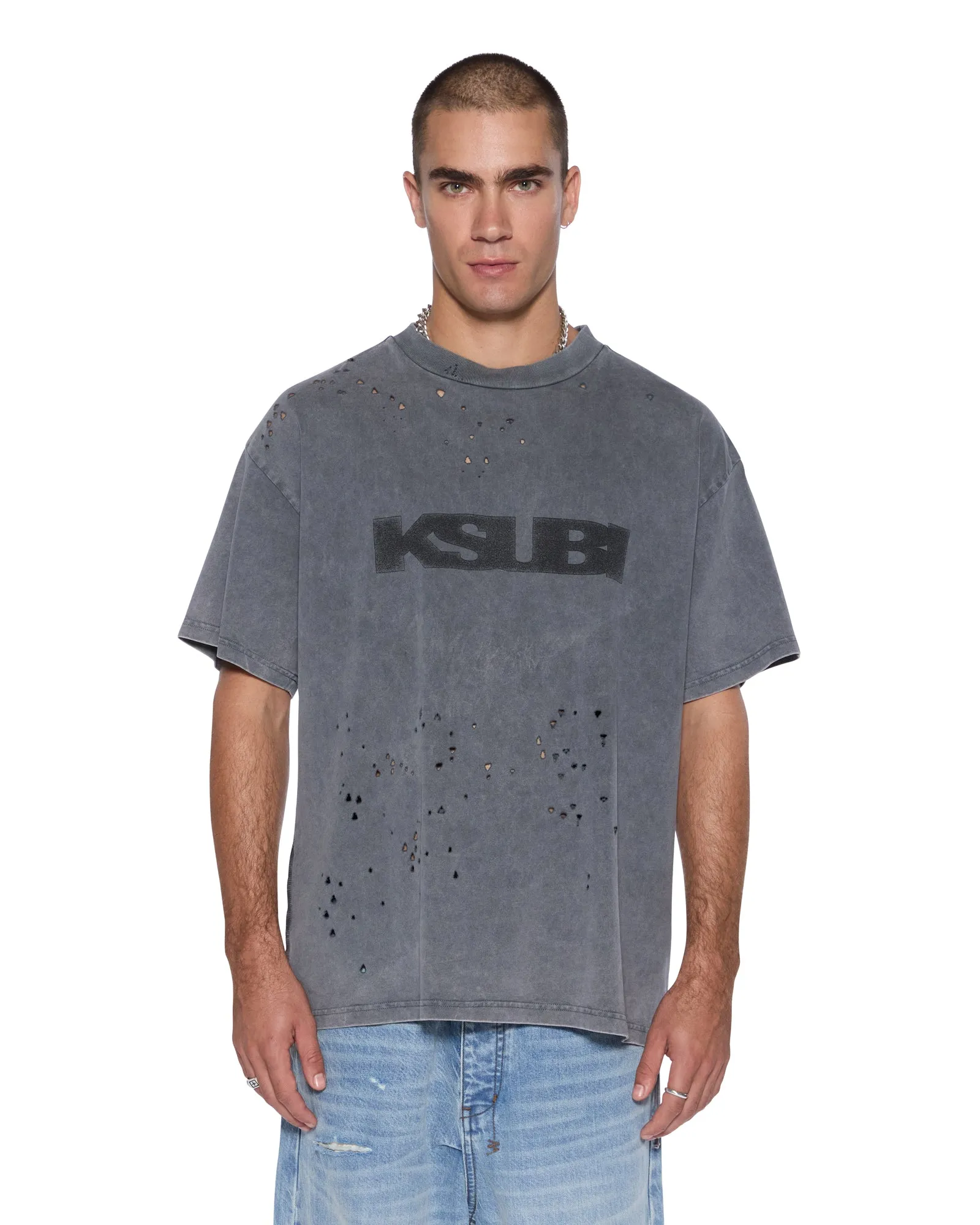 Sporty essentials BLASTED EKCESS SS TEE RHINO