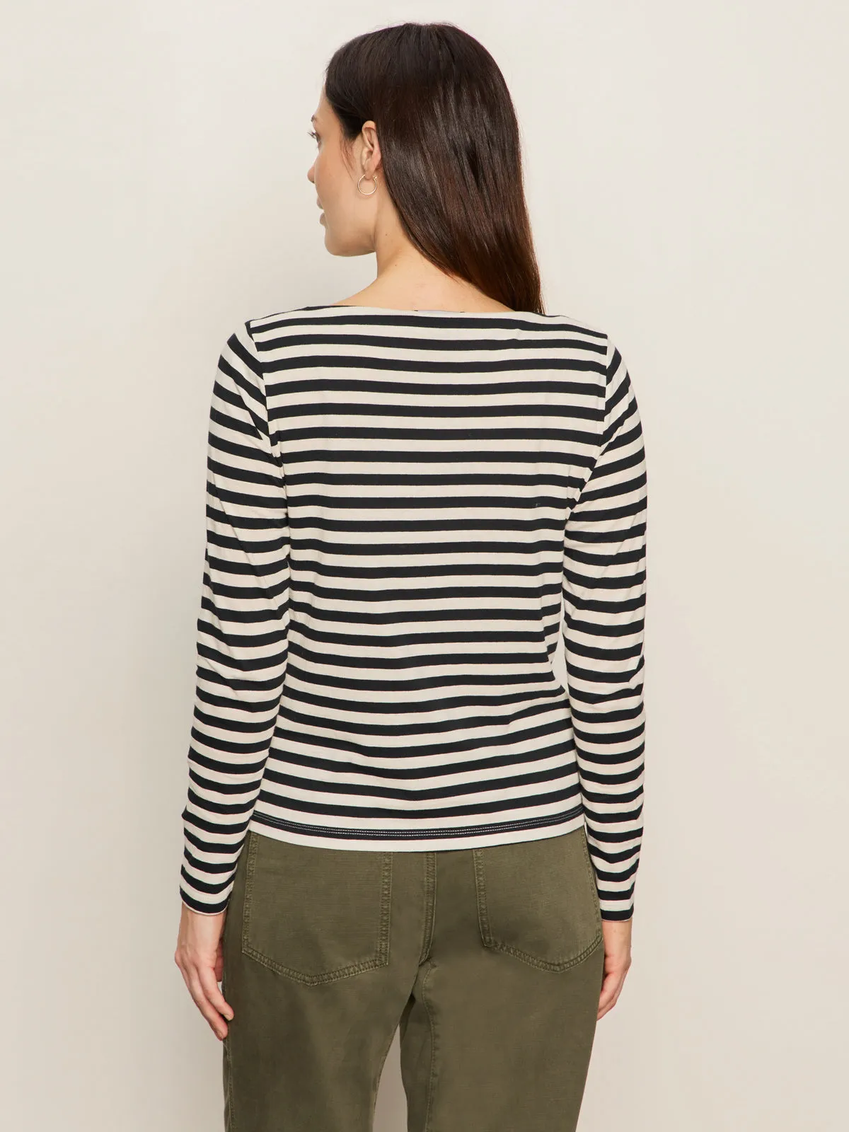 Front Tie Boatneck Long Sleeve Tee Light Oat/Black Stripe