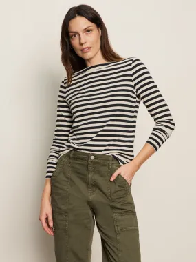 SoftenedNeckline Boatneck Long Sleeve Tee Light Oat/Black Stripe