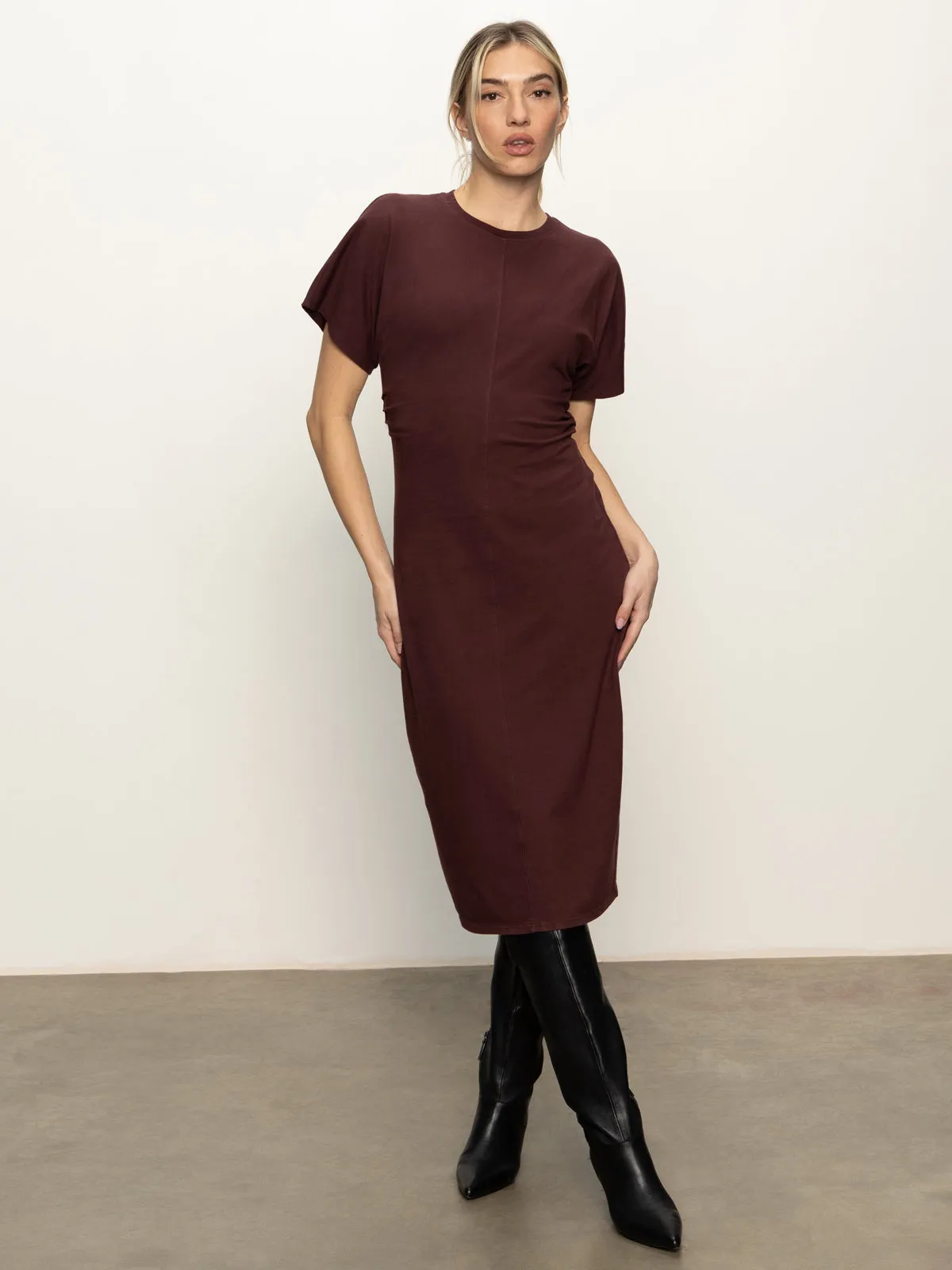 Versatile Resort Wear Cinched Waist T-Shirt Dress Chicory