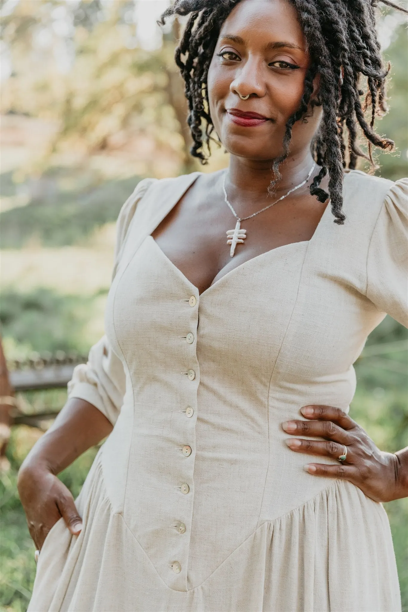 Cruise-Wear Vibe Style Prairie Dress in Oat Linen