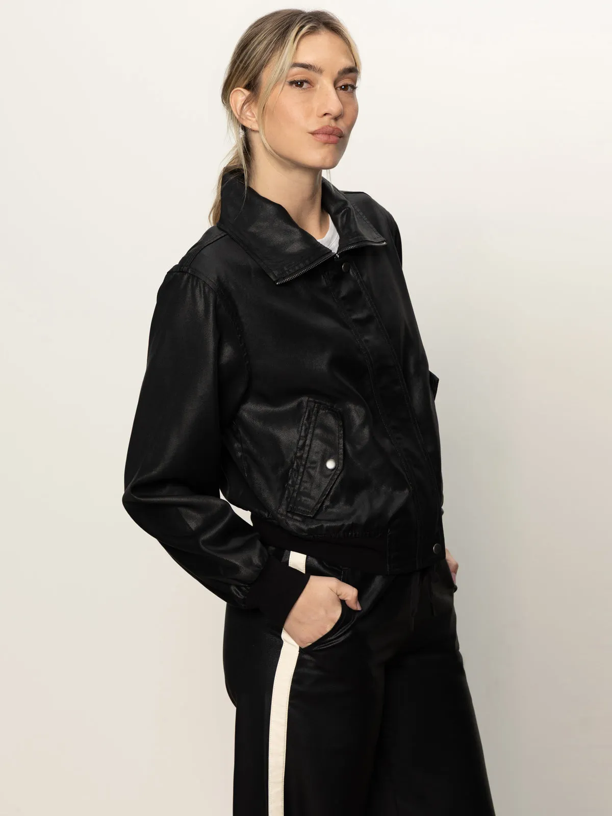 mesh panels Coated Twill Bomber Jacket Black