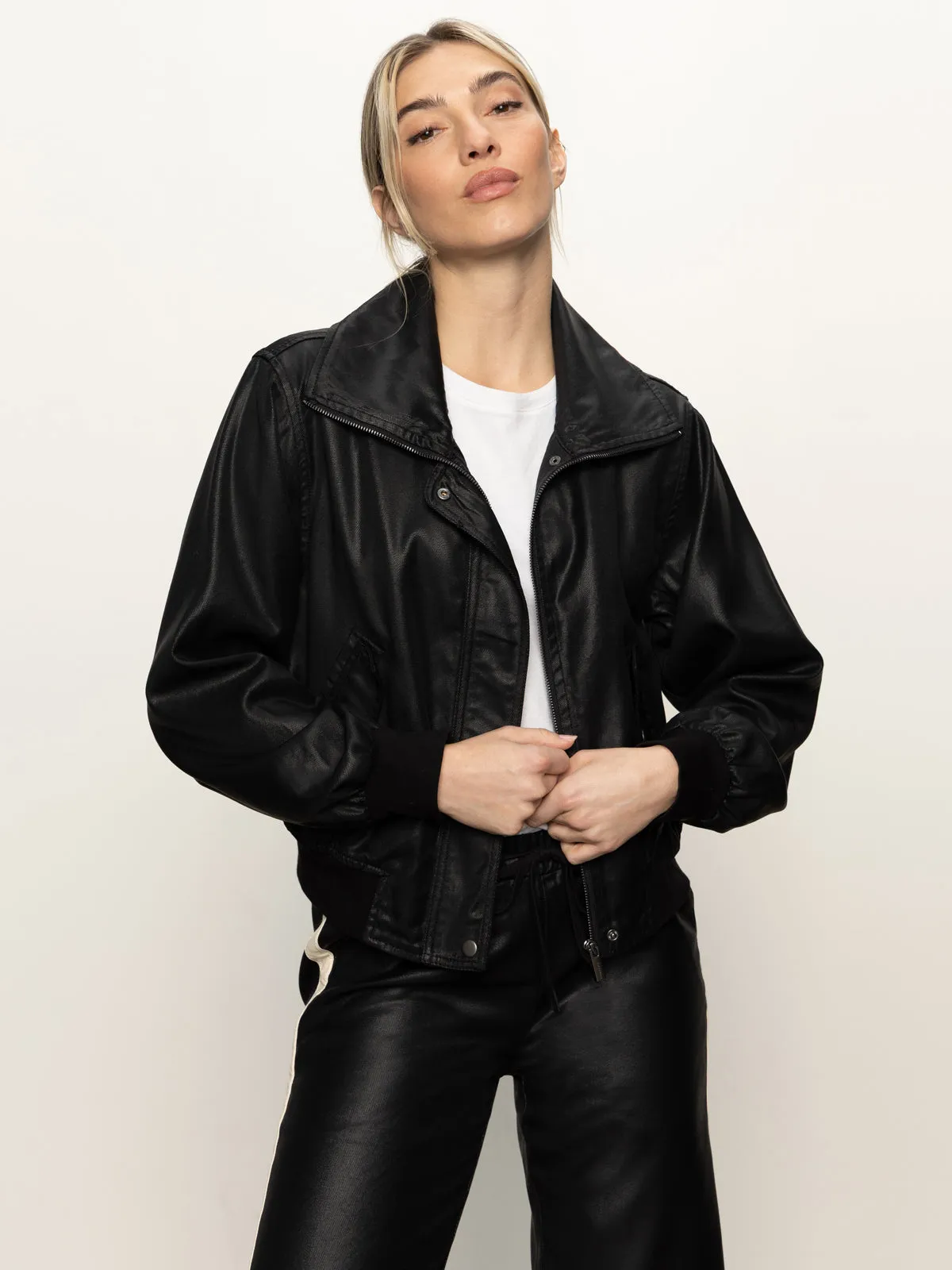 Insulated Comfort Perfume Coated Twill Bomber Jacket Black