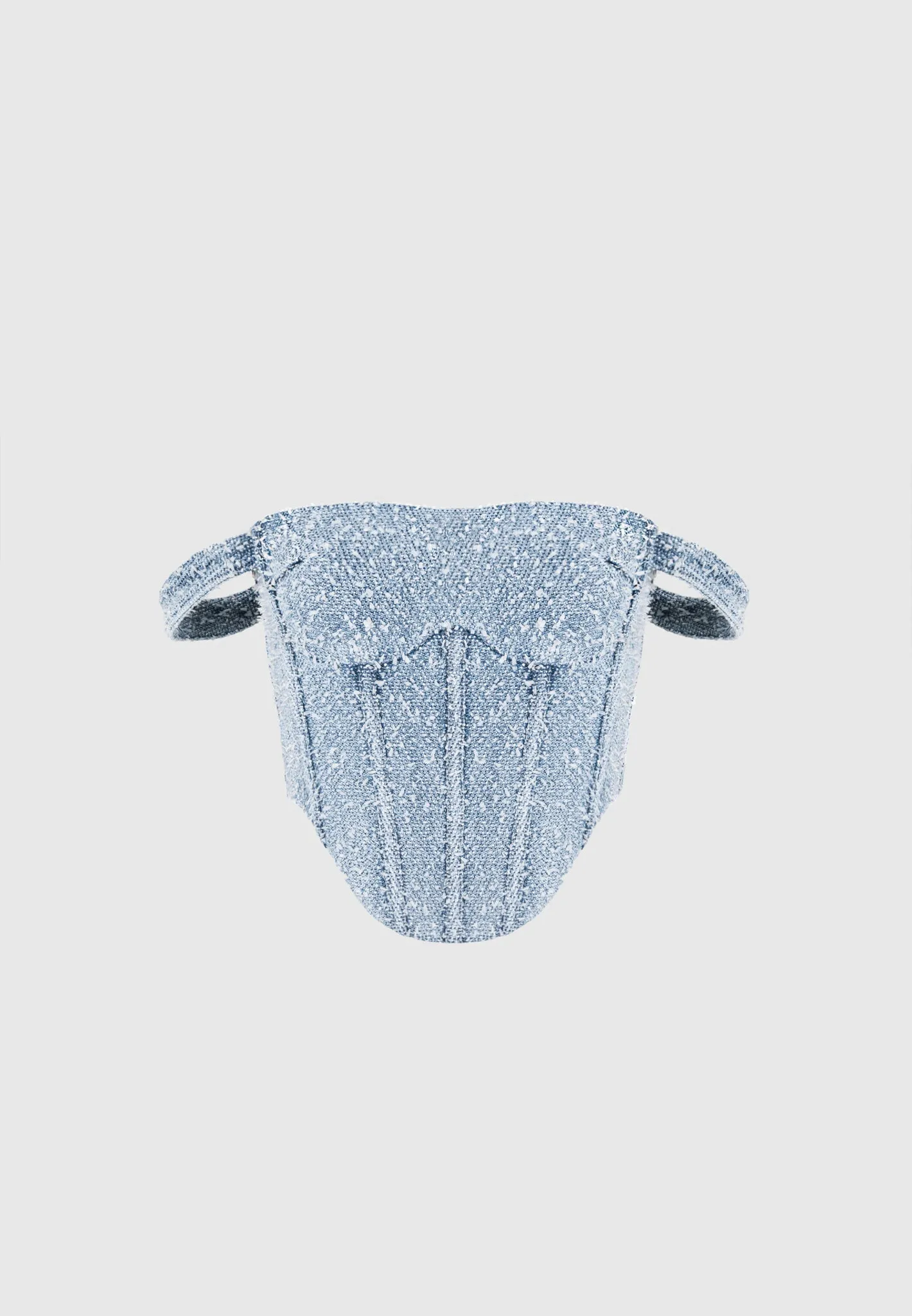 Bonnie - Boucle Denim Bardot Corset Top - Mid Blue Linen blend