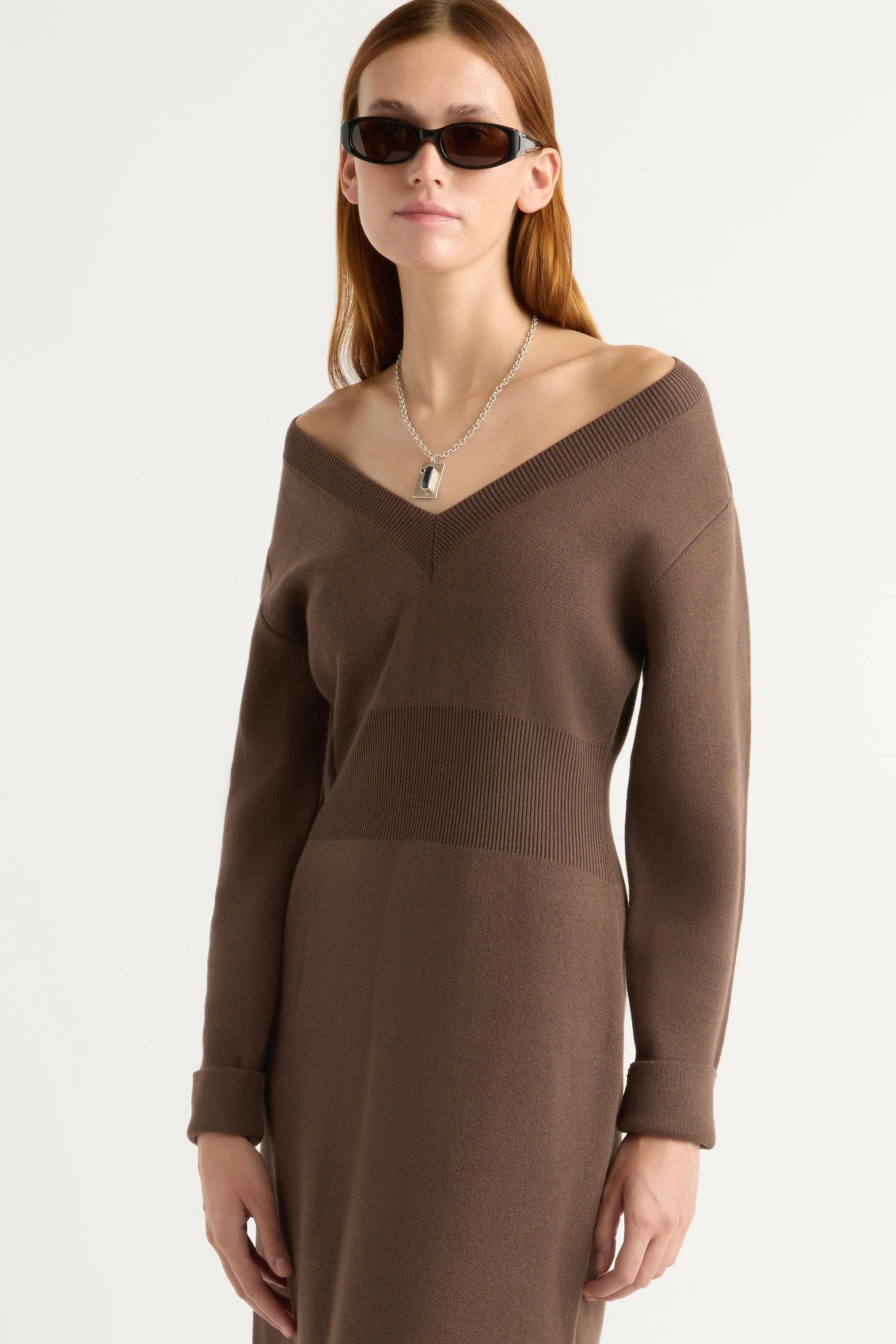 Bora Off-Shoulder V-Neck Sweater Dress Sleek Look