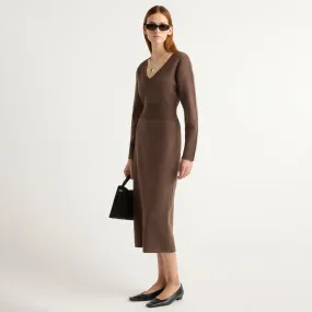 Luxe Wear Soft cotton dress Bora Off-Shoulder V-Neck Sweater Dress