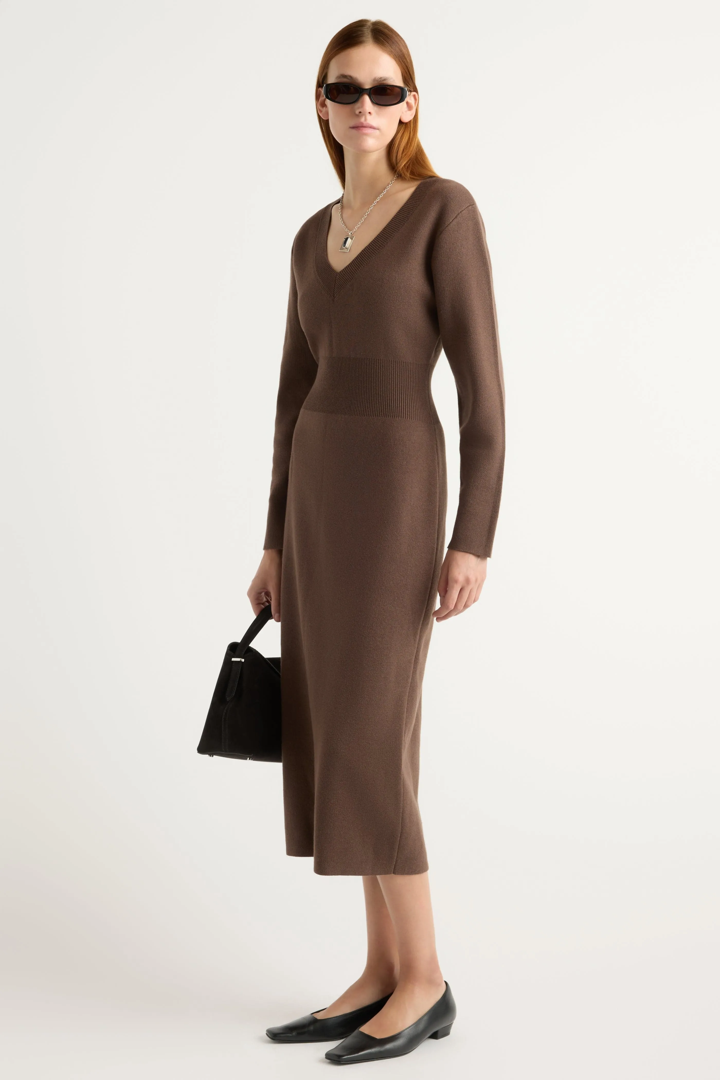 Bora Off-Shoulder V-Neck Sweater Dress Quick Drying Kimono-Sleeve