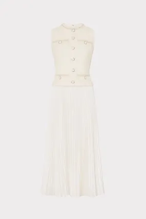 Yarn Dyed Pattern Cloth Stretch Fit Boucle Mixed Media Midi Dress