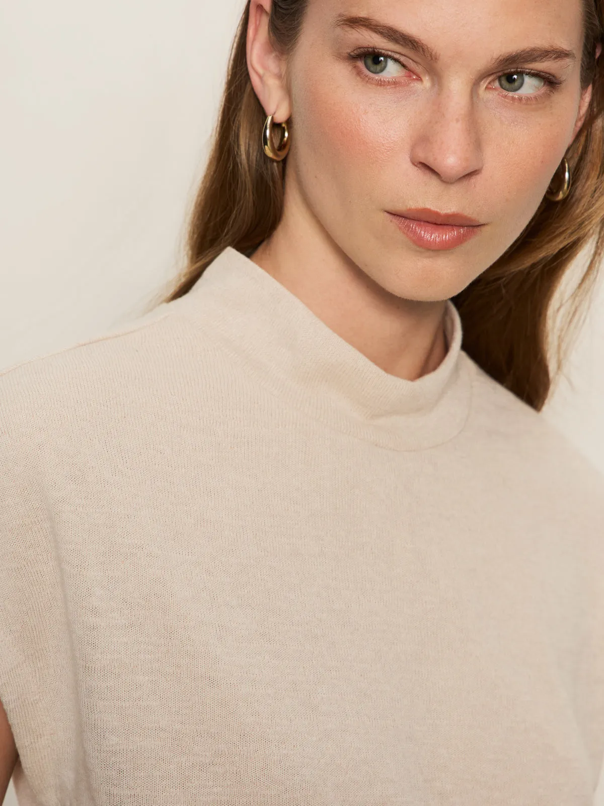 Draped Sleeveless Mock Neck Top Mother Of Pearl Simple Wear Denim combination