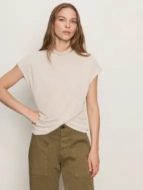 Draped Sleeveless Mock Neck Top Mother Of Pearl Matte Look family gathering