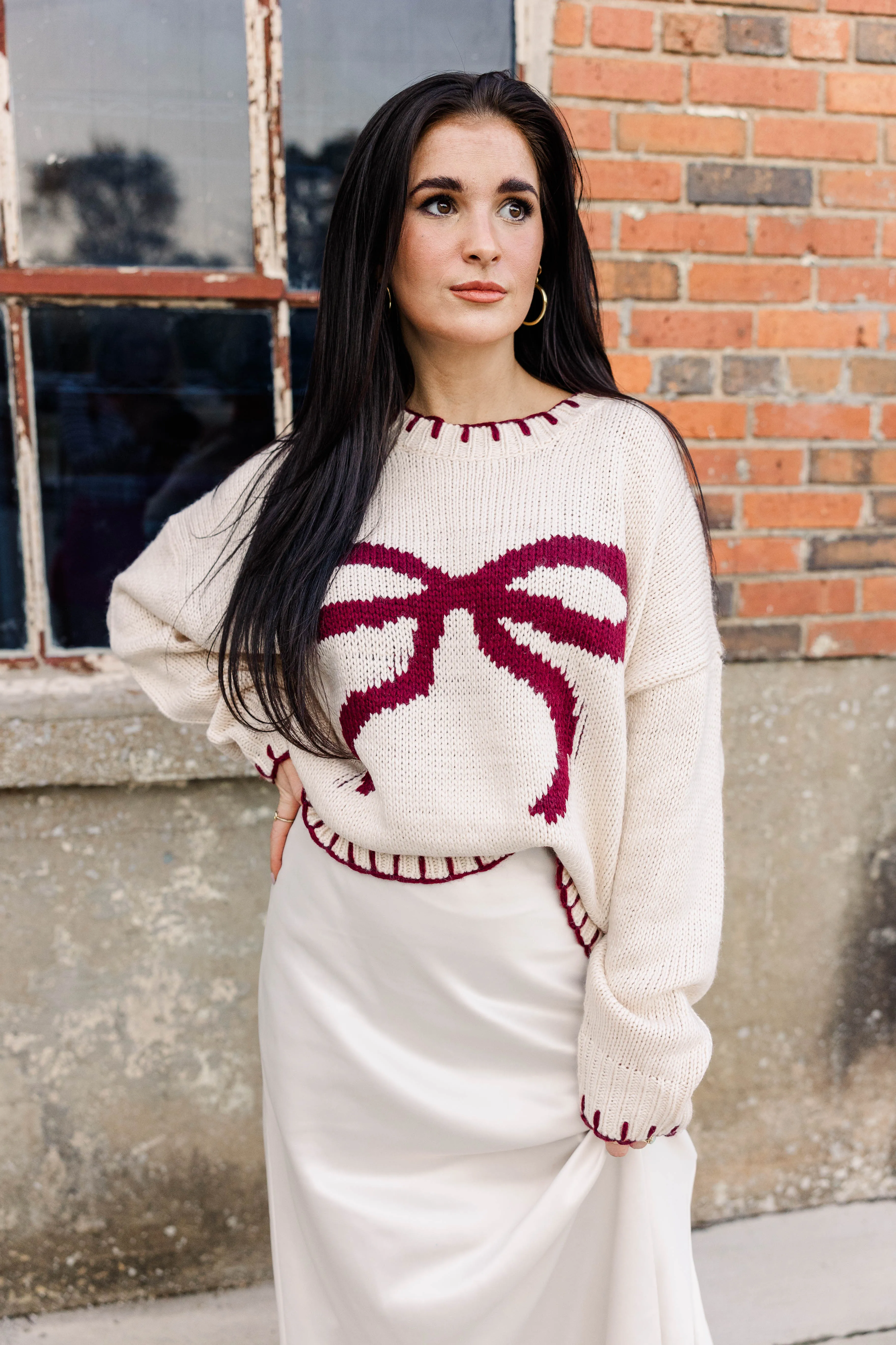 Multi Pocket Configuration Bow Knit Oversized Sweater