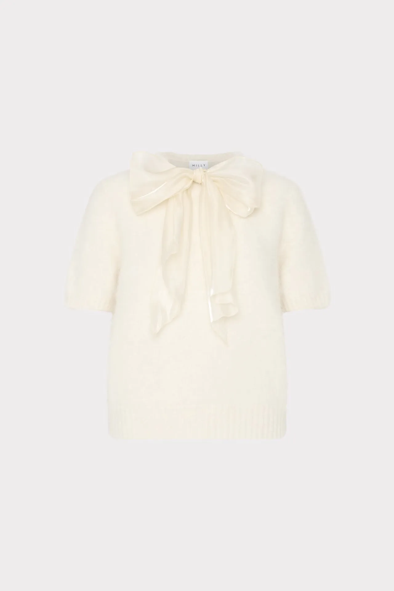 Contrast Stitching Bow Short Sleeve Sweater