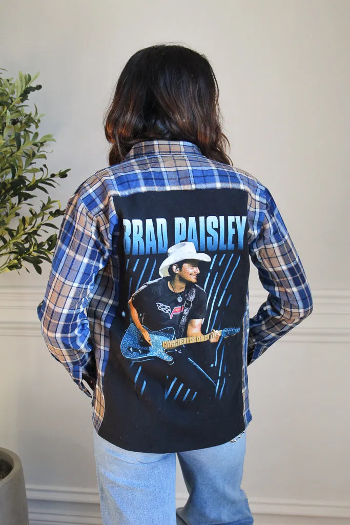 Breathable Linen Blend Anti Static Fabric Brad Paisley Band Tee Flannel