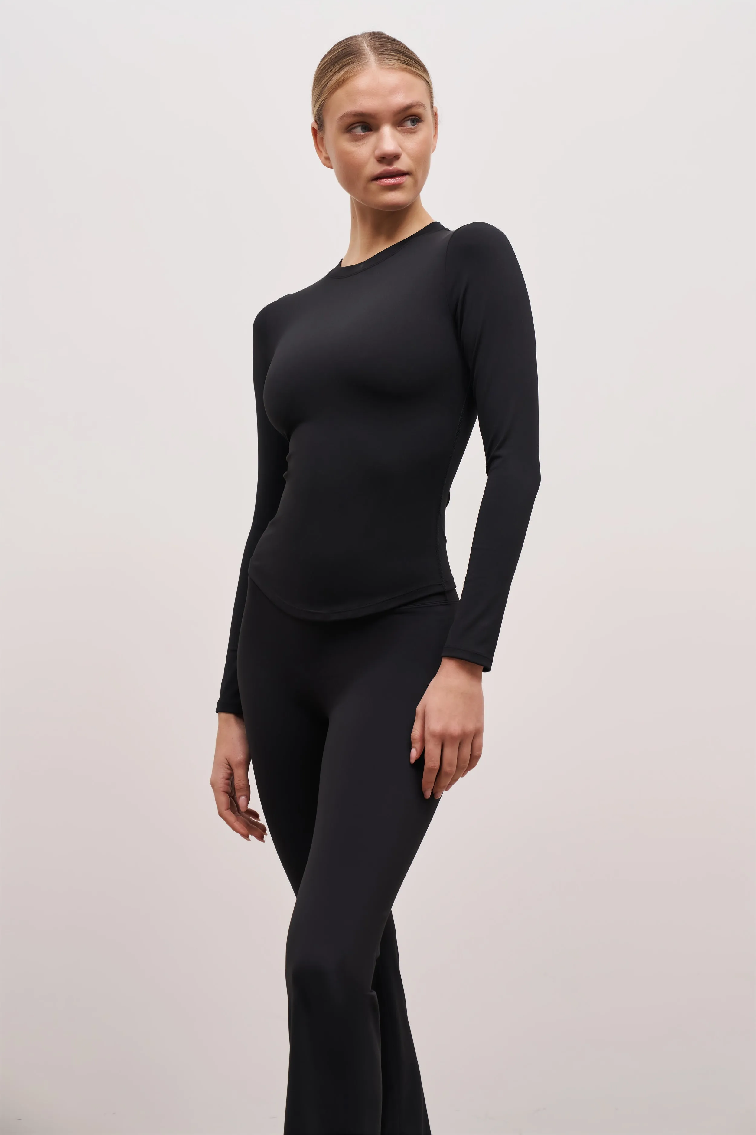 Organic Cotton Blend sporty wear Base Sculpting Long Sleeve Top - Black