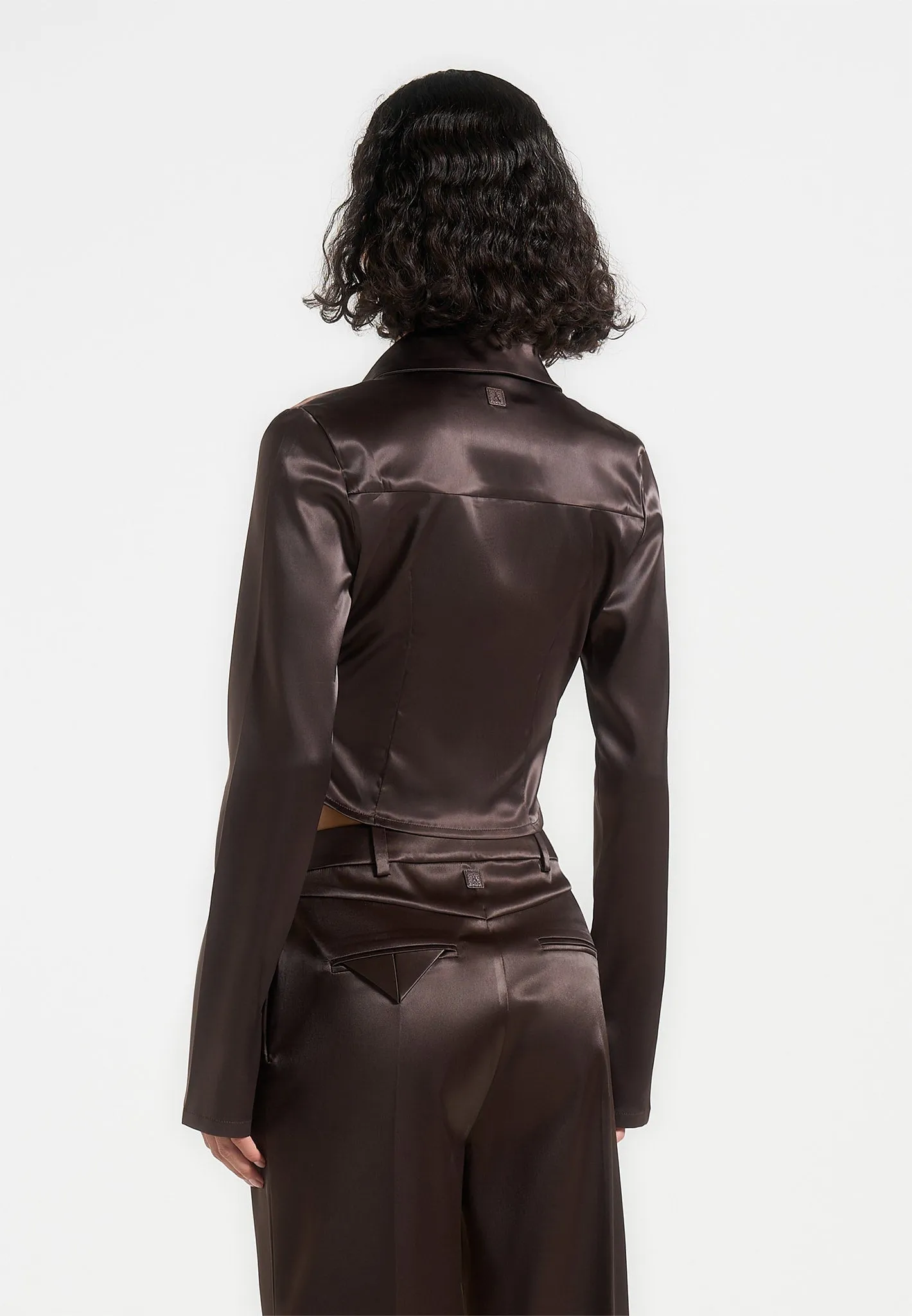 Satia - Satin Cowl Shirt with Chain Detail - Brown Non Irritating Seams FunctionalPockets
