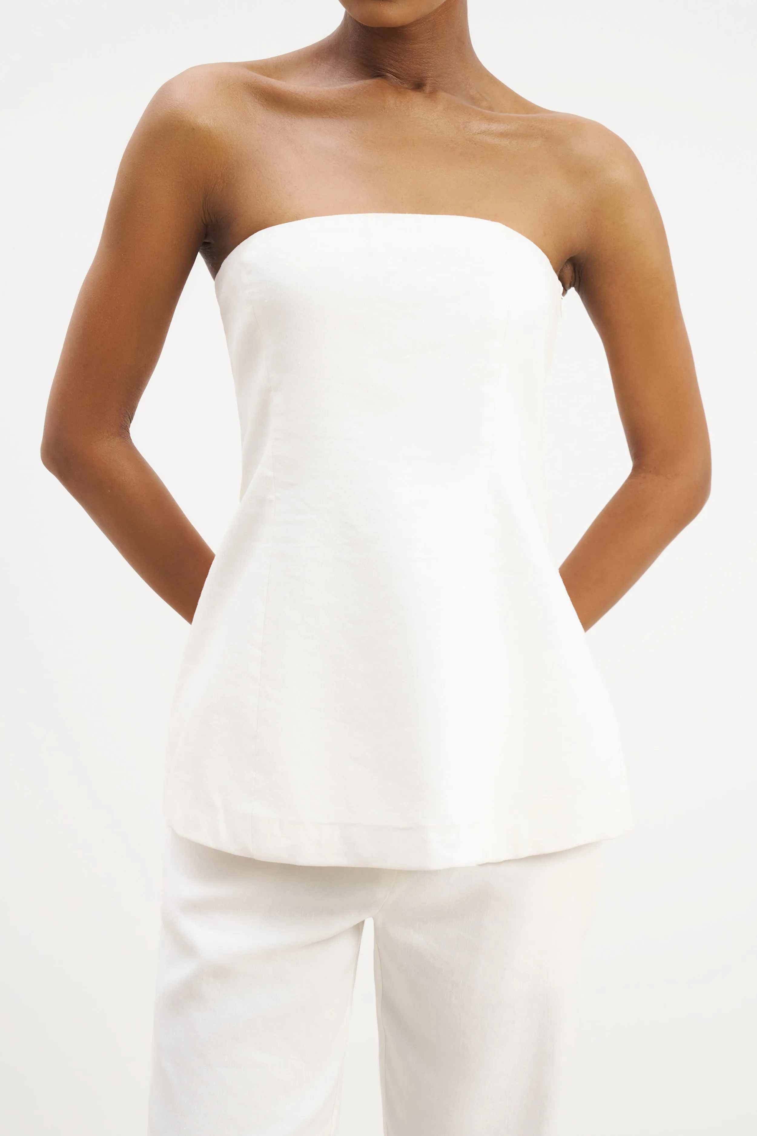 Strapless Linen A Line Bodice - White FrictionResistant Edges