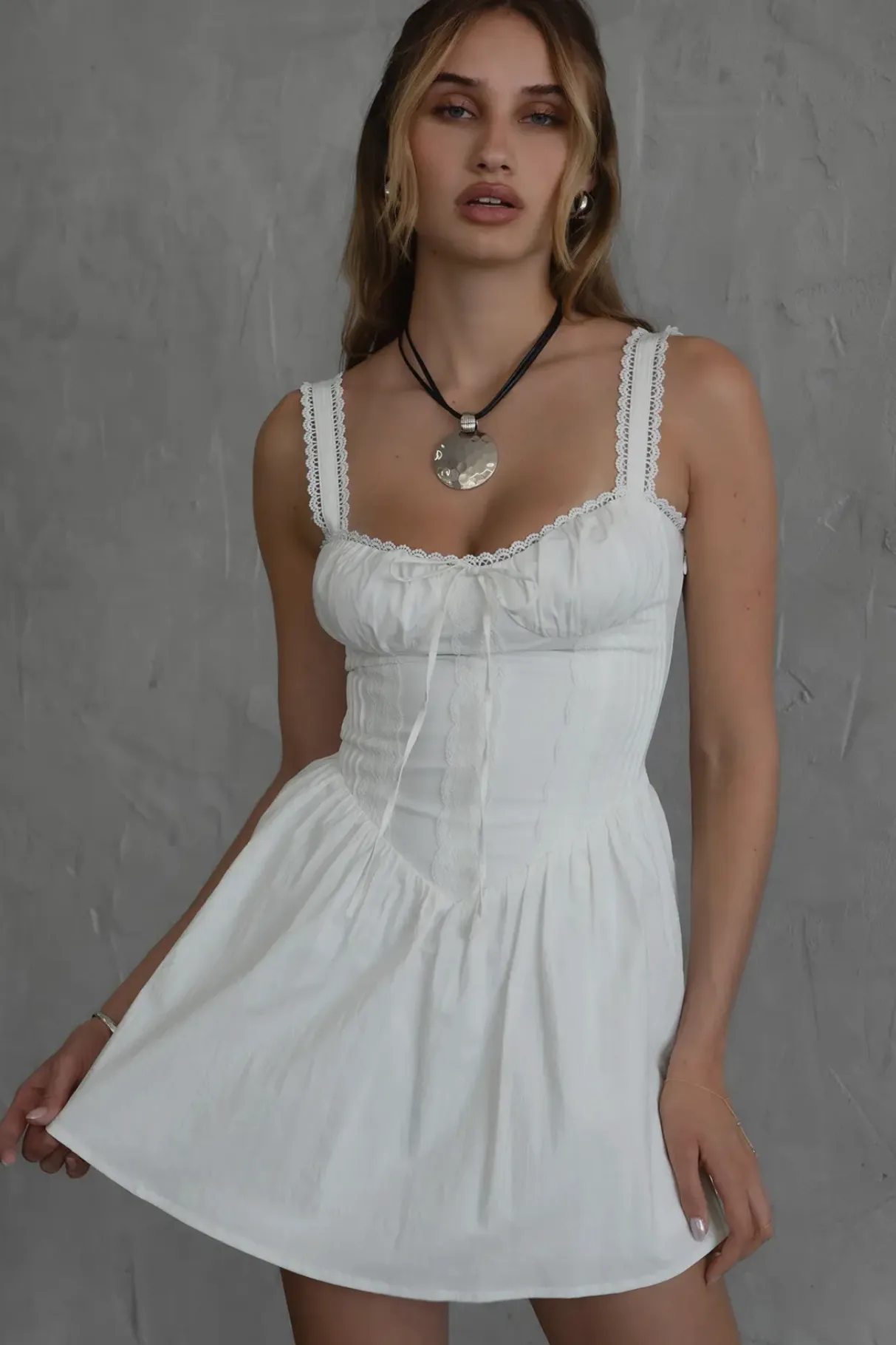 Modular Pocket Layout Darcy Poplin Mini Dress- White