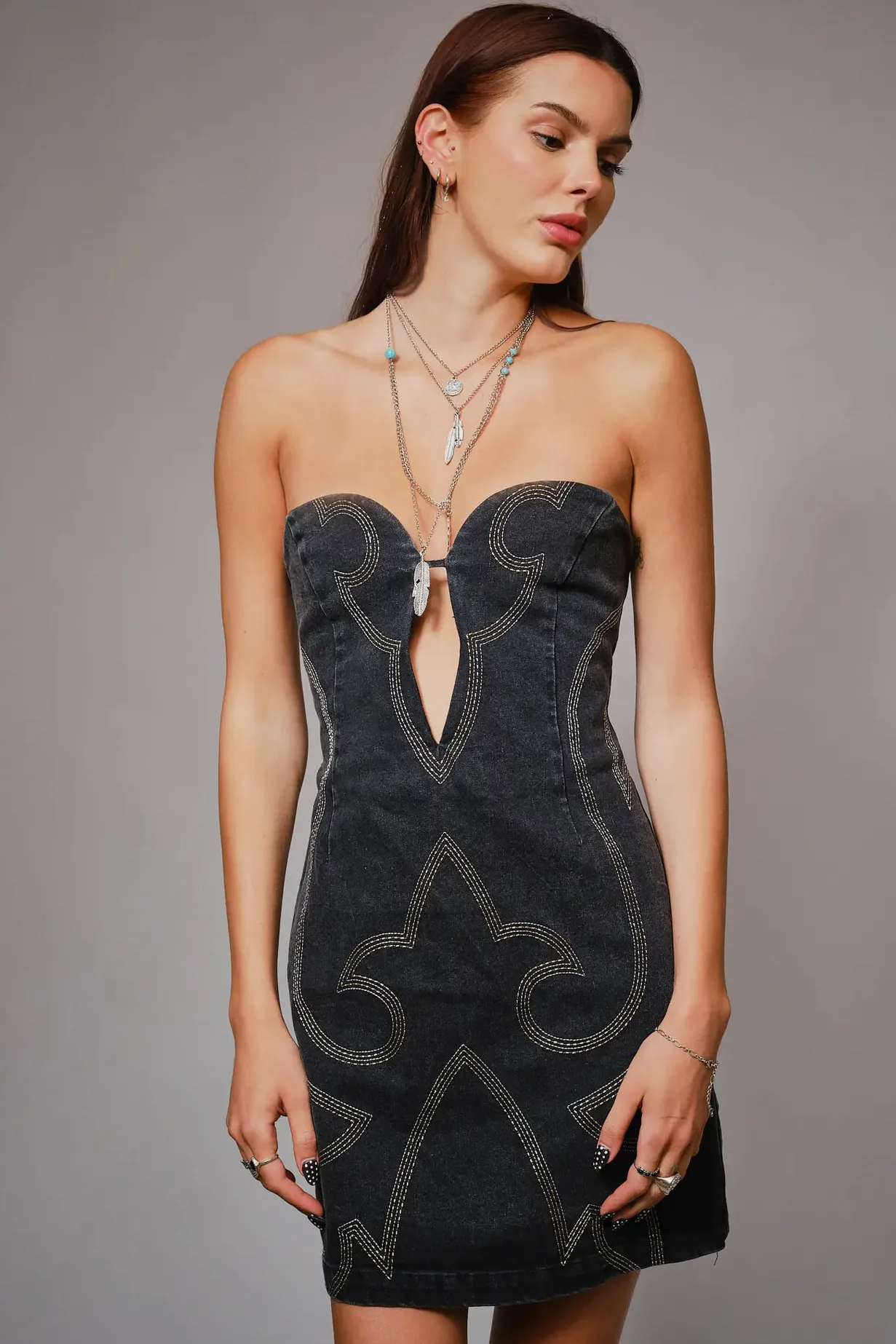 SoftTouch QuickDry Performance Saddle Stitch Dress-Black Denim