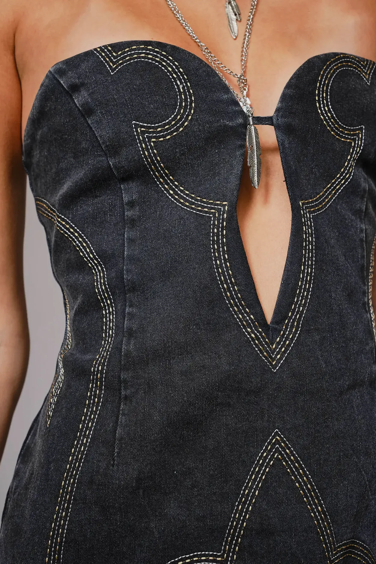 Saddle Stitch Dress-Black Denim Ultraviolet Protection Finish