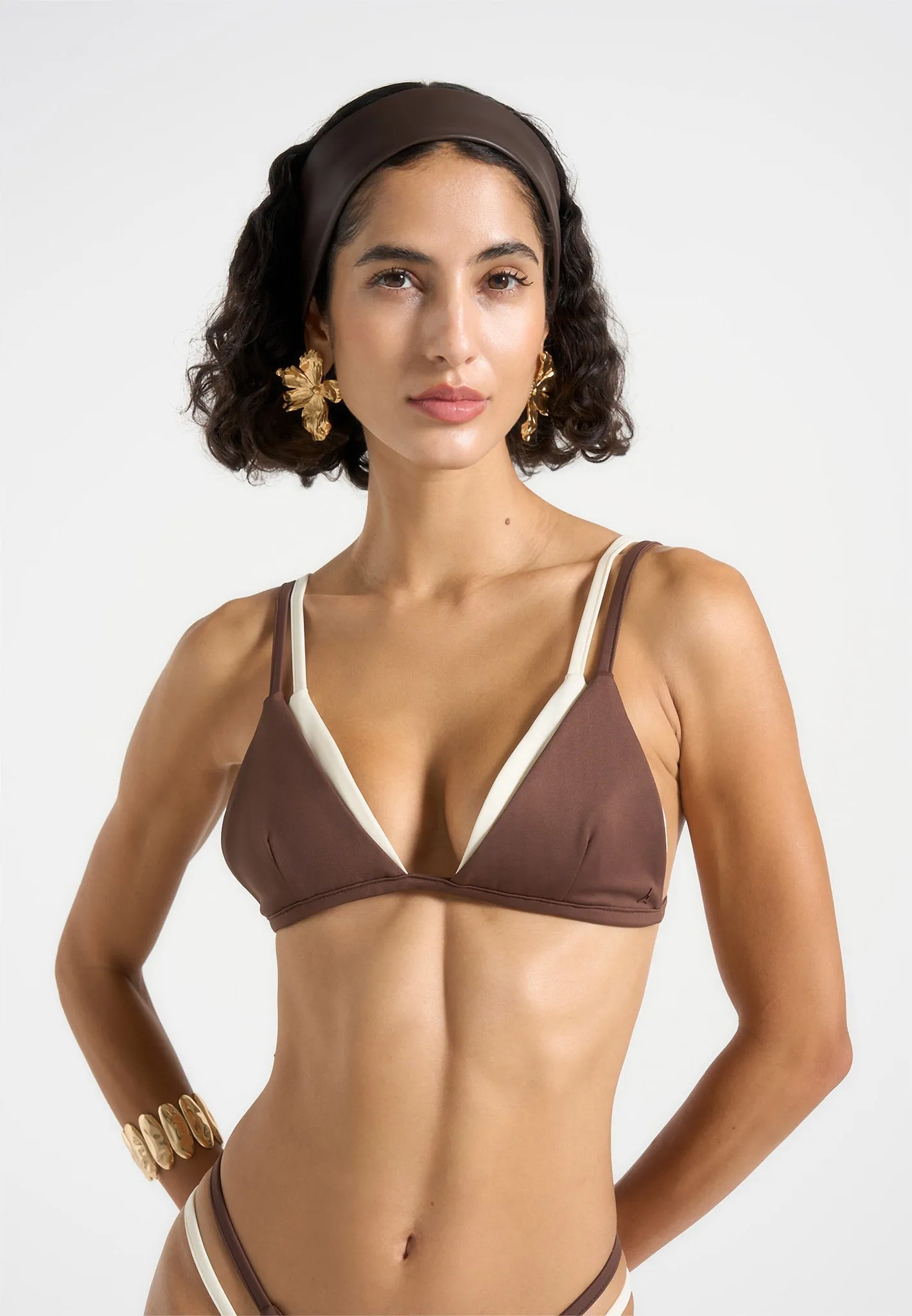 Lydie - Double Layer Bikini Top - Brown/Cream Ocean Adventure Beaded-Design