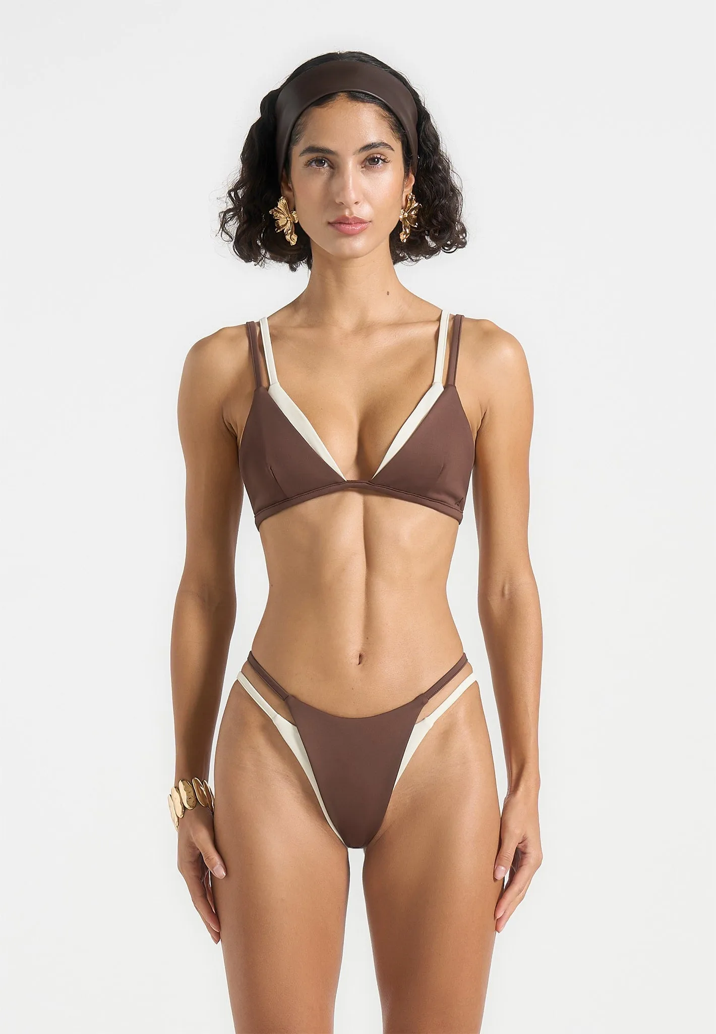 Lydie - Double Layer Bikini Top - Brown/Cream Teen Trend