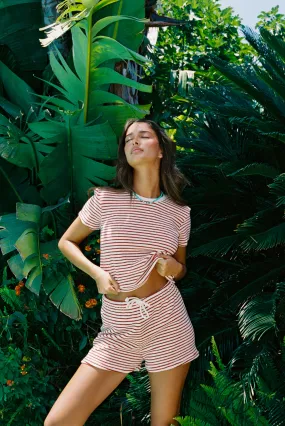 Wrinkle Resistant Finish ButtonFront Bree Loop Terry Stripe Tee