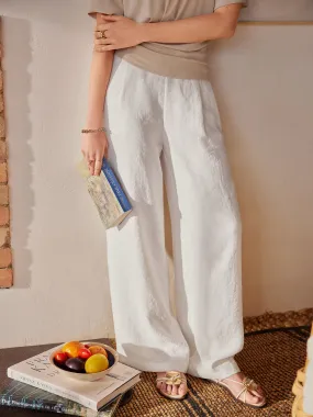 Easy Care Fabric Versatile use Breezy Linen Mid Rise Wide Leg Pant with Pockets