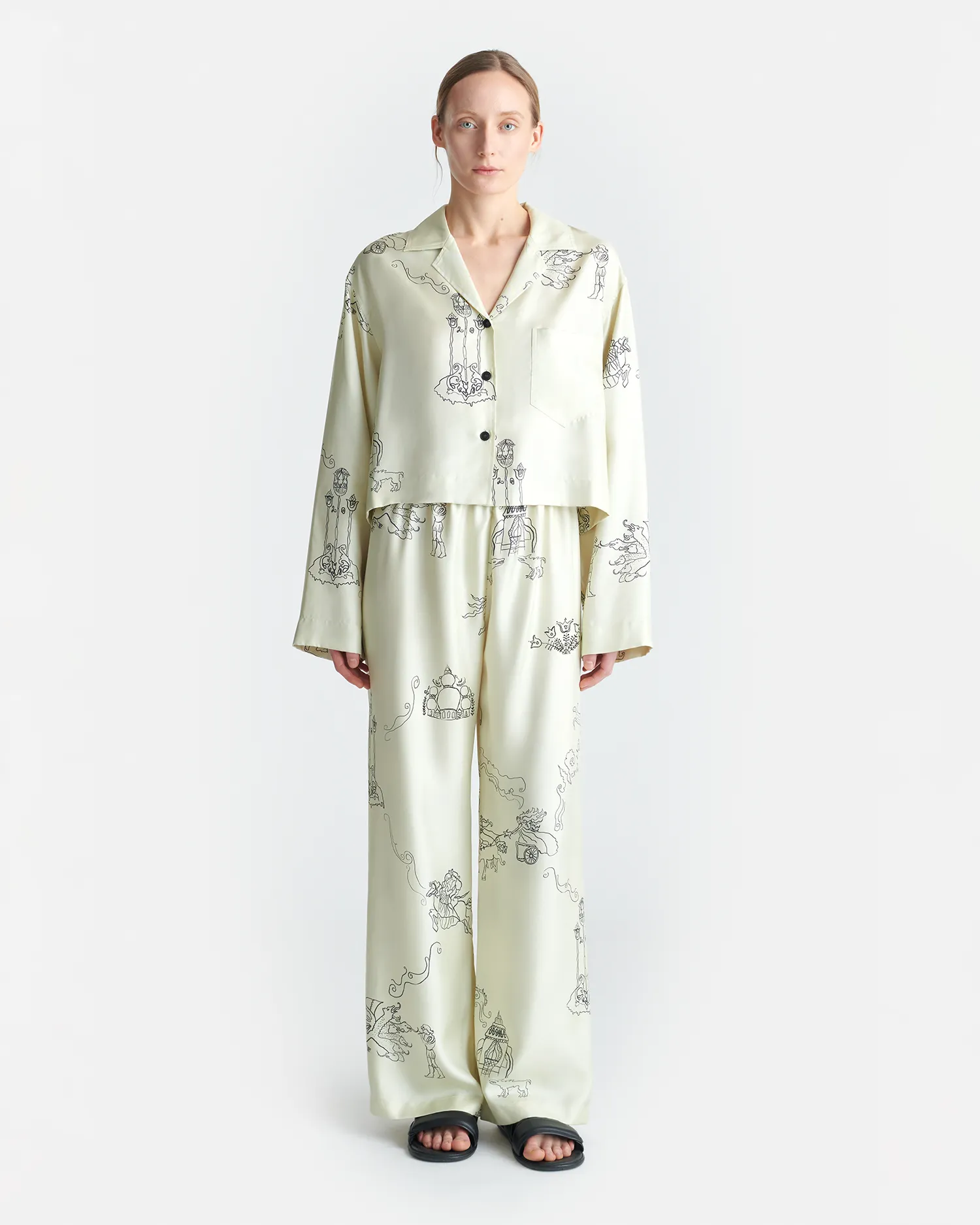 Brenda - Printed Silk Twill Pants - Folktale Quick Dry Fabric No Ride Up Design