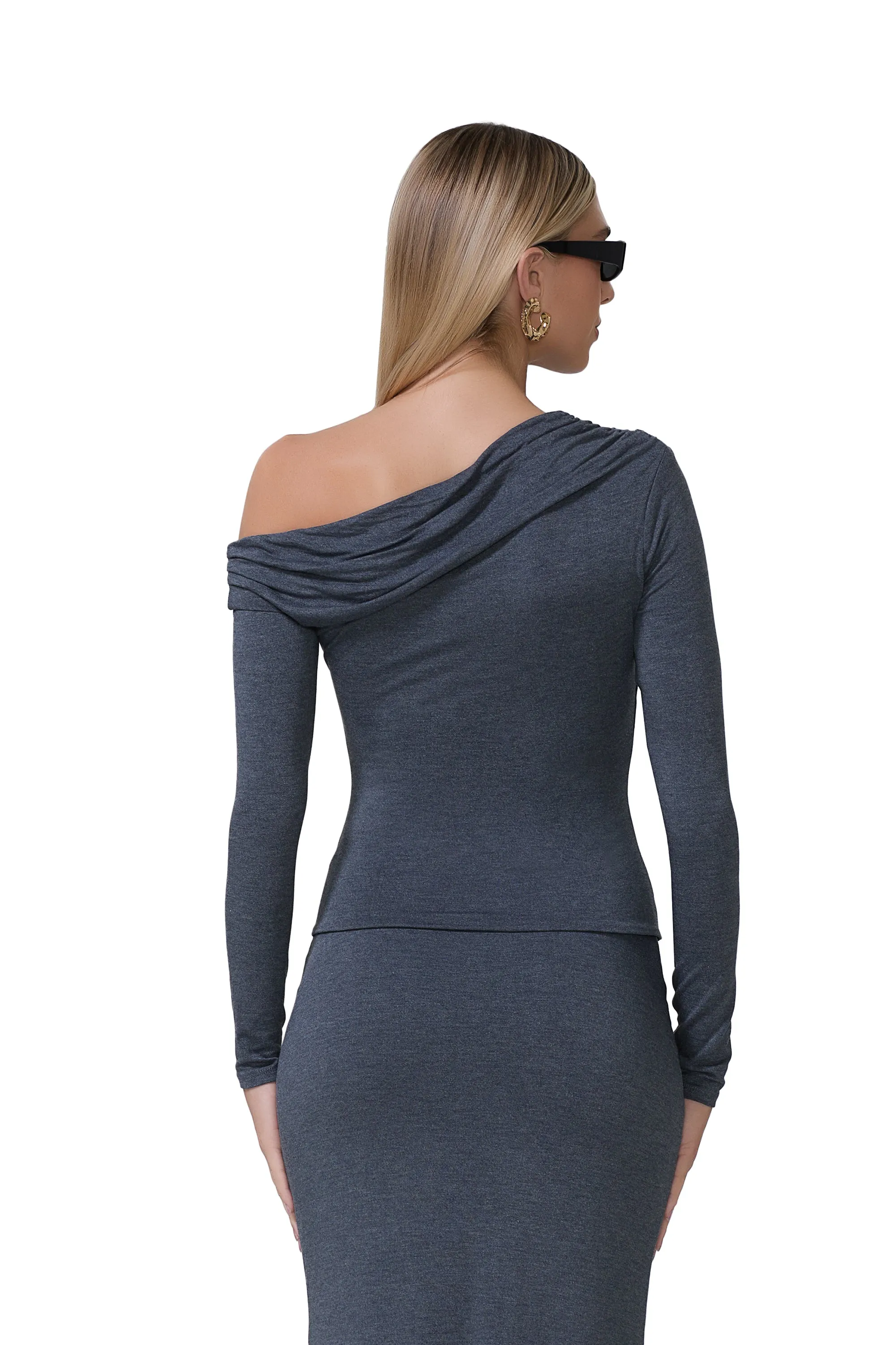 Bria Top - Heather Charcoal Resilient Fabric Blend Fashionable Shirt