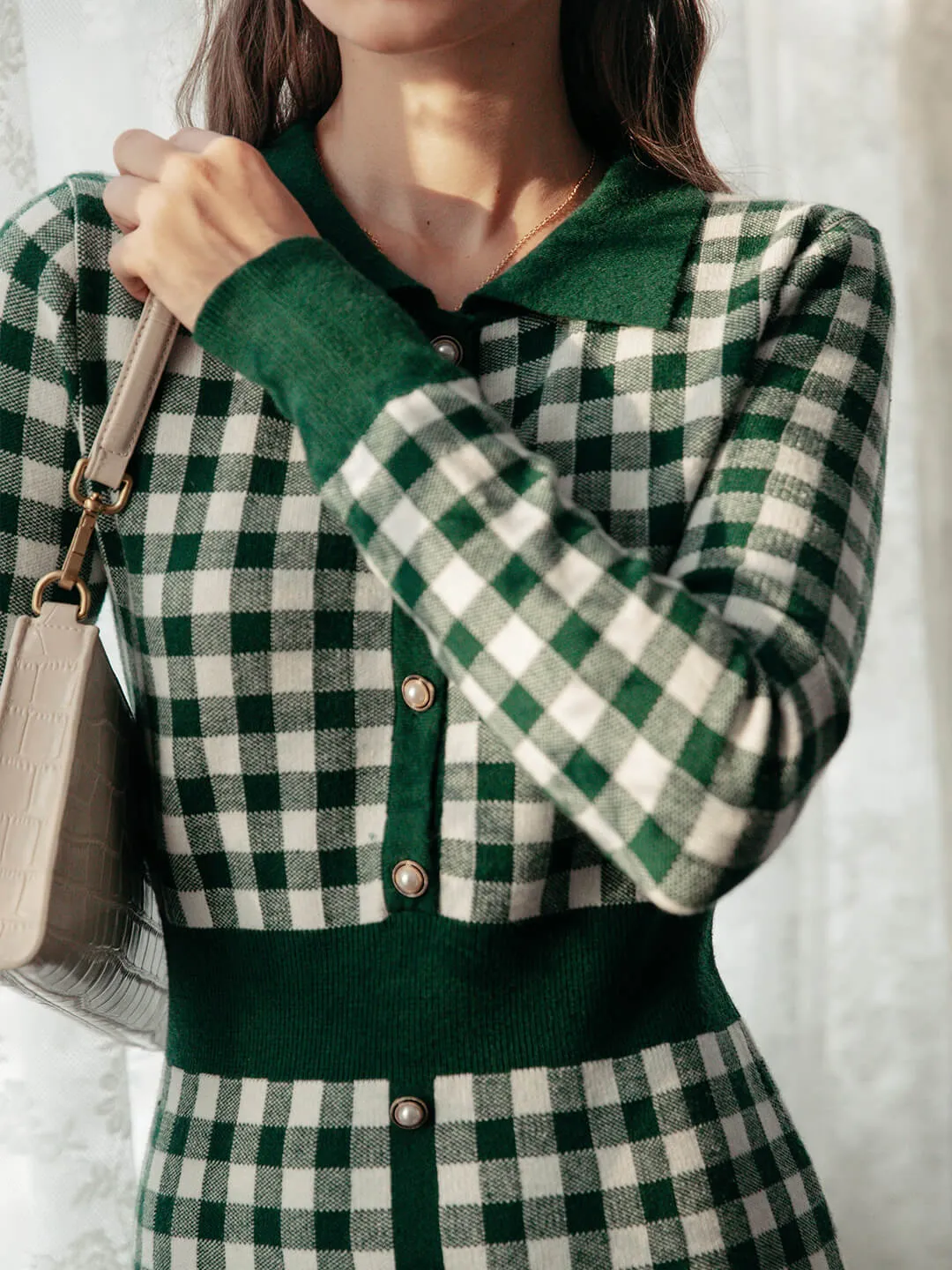 Brielle Checkerboard Green Maxi Dress Casual Chic Wear