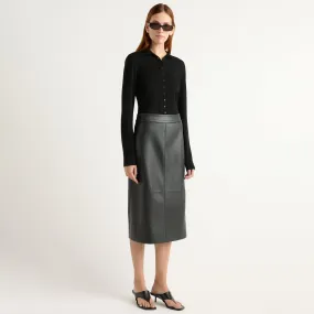 Delicate Texture Everyday Style Briony Back Split-Hem Vegan Leather Skirt