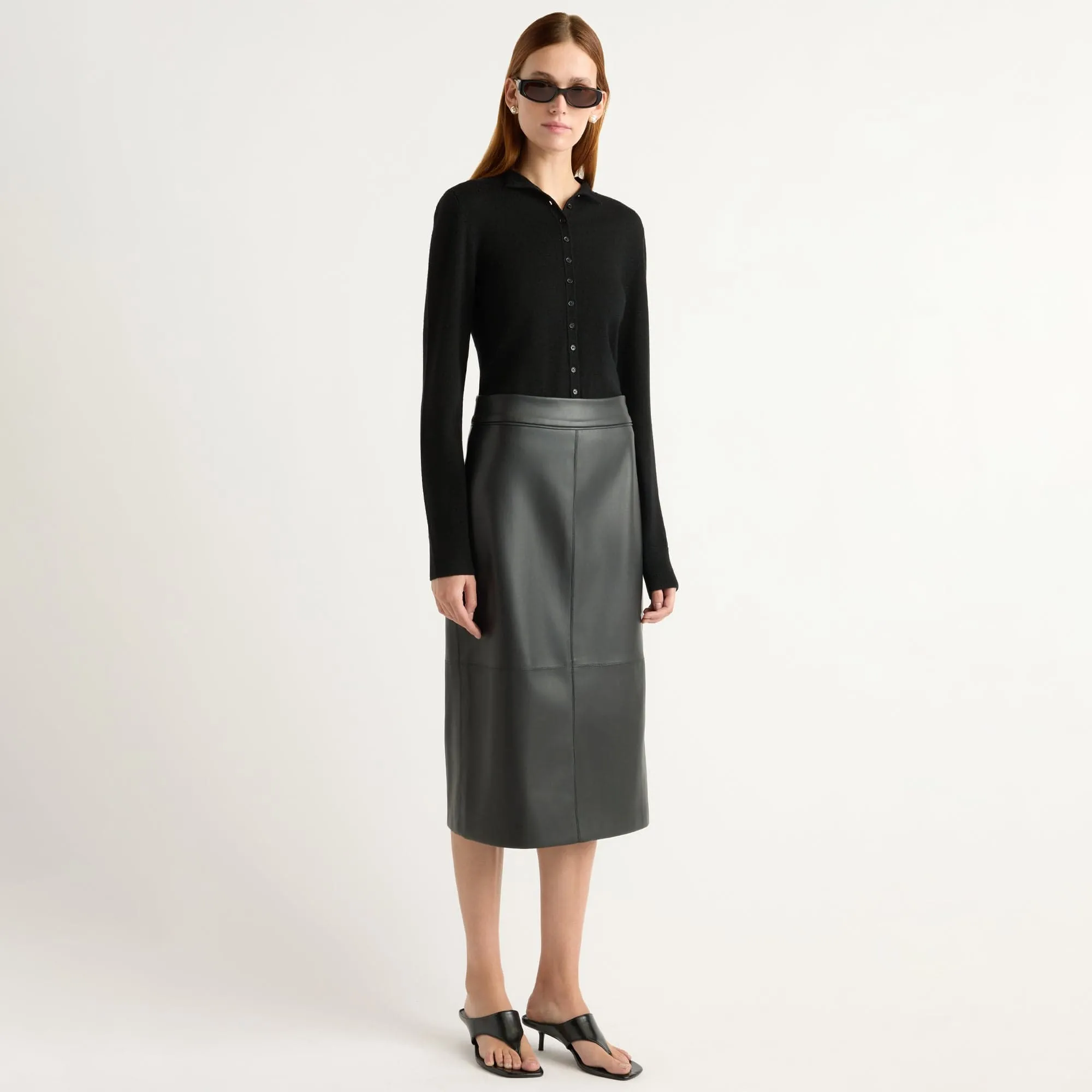 Delicate Texture Everyday Style Briony Back Split-Hem Vegan Leather Skirt