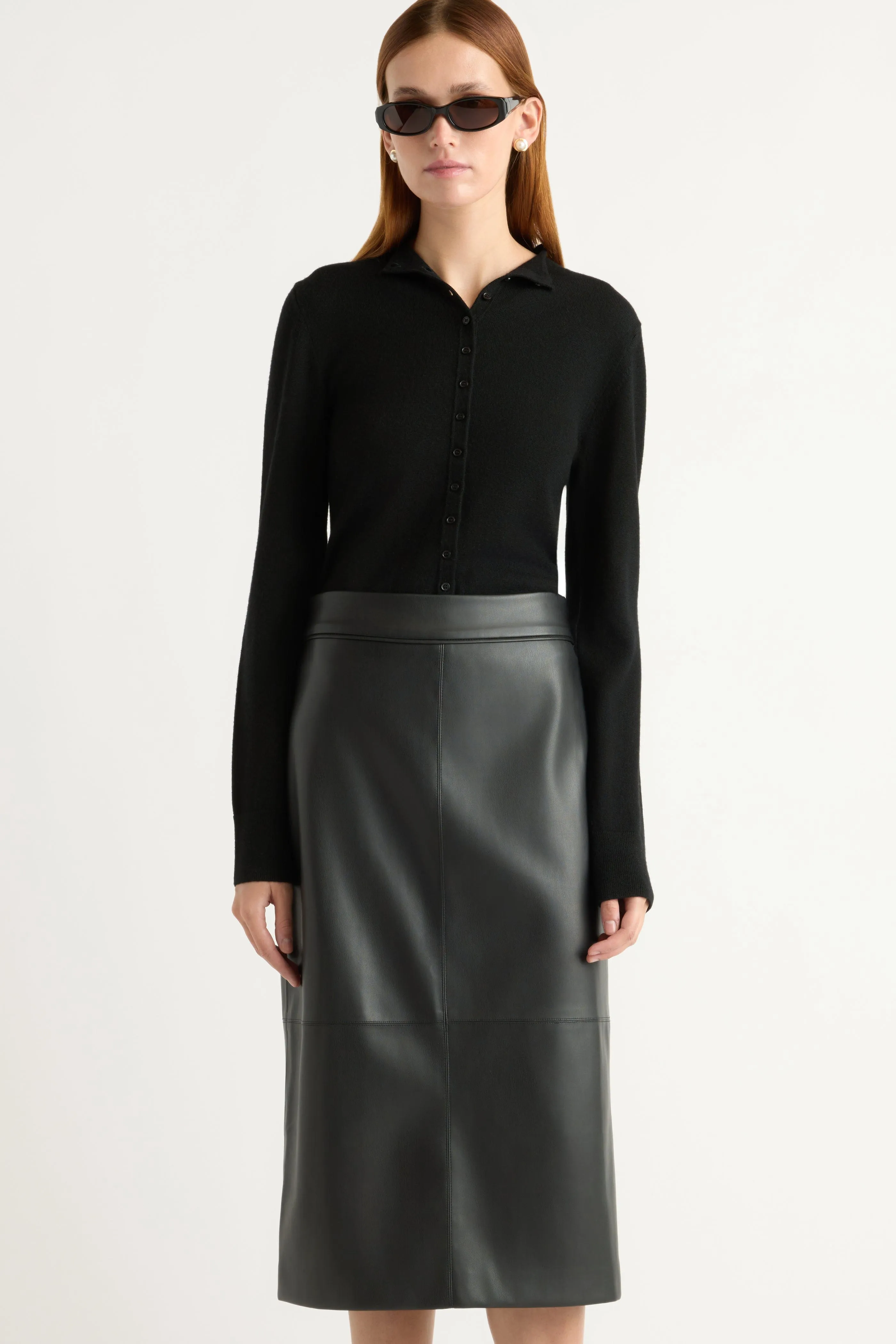 Seamless Finish High low hem Briony Back Split-Hem Vegan Leather Skirt