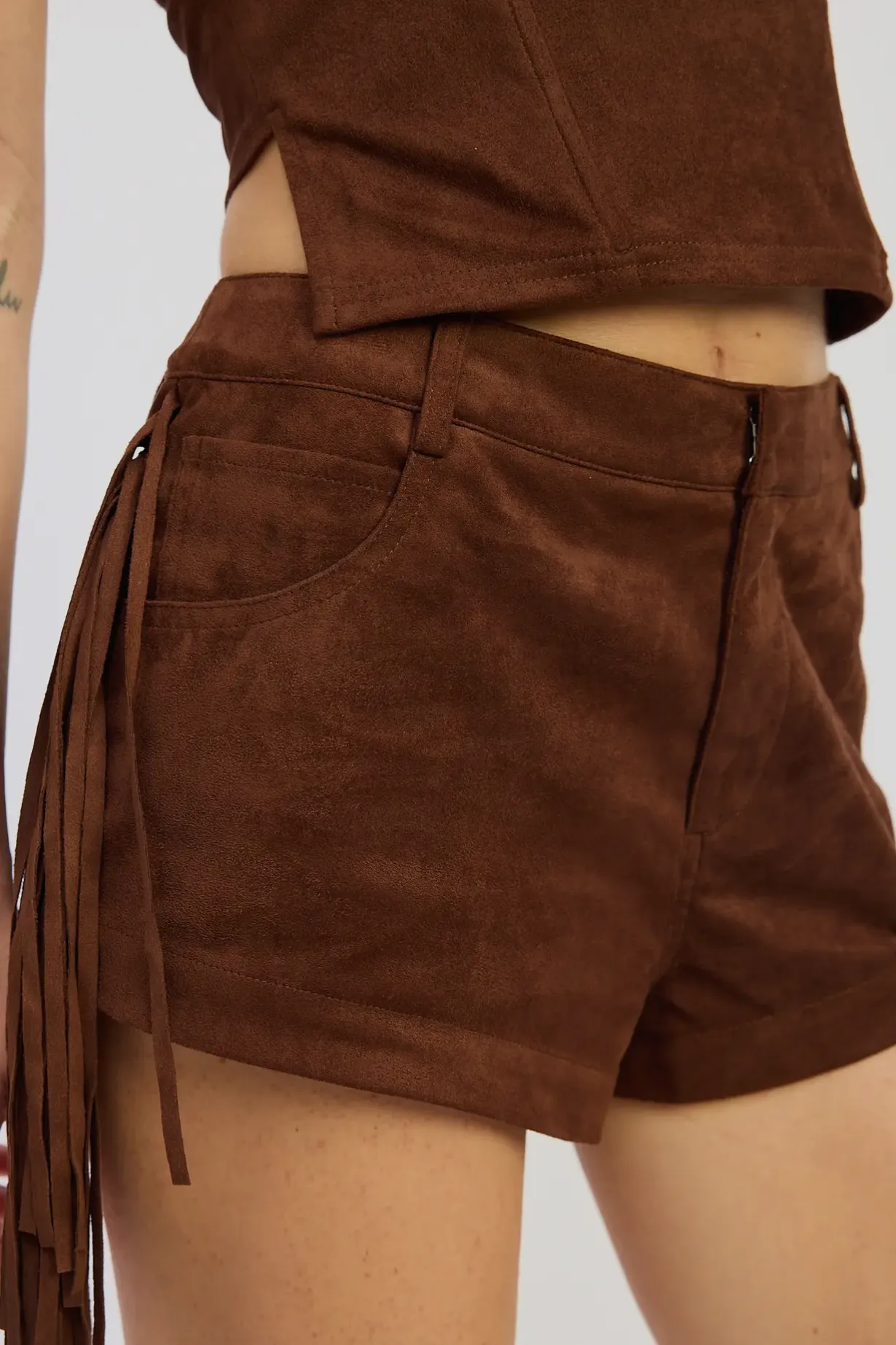 Bronco Suede Fringe Shorts NonScratchyLining Reinforced Hem