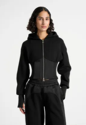 Brune - Corset Jersey And Satin Zip Hoodie - Black SeamlessKnitConstruction