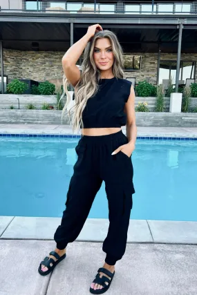stain resistant coating Double Stitched Seams Tulum Crop Top and Cargo Pants Set - FINAL SALE