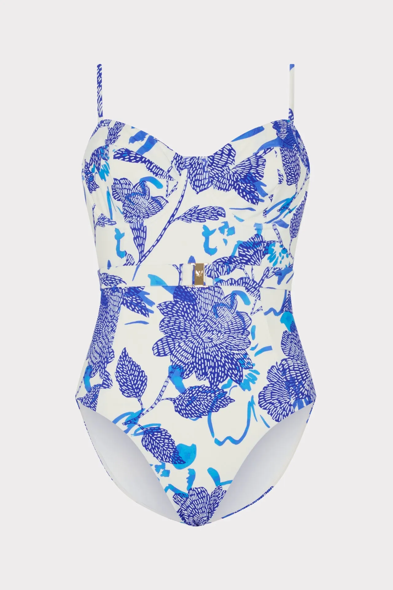 Brushwork Floral Belted One Piece Two Tone Coloration